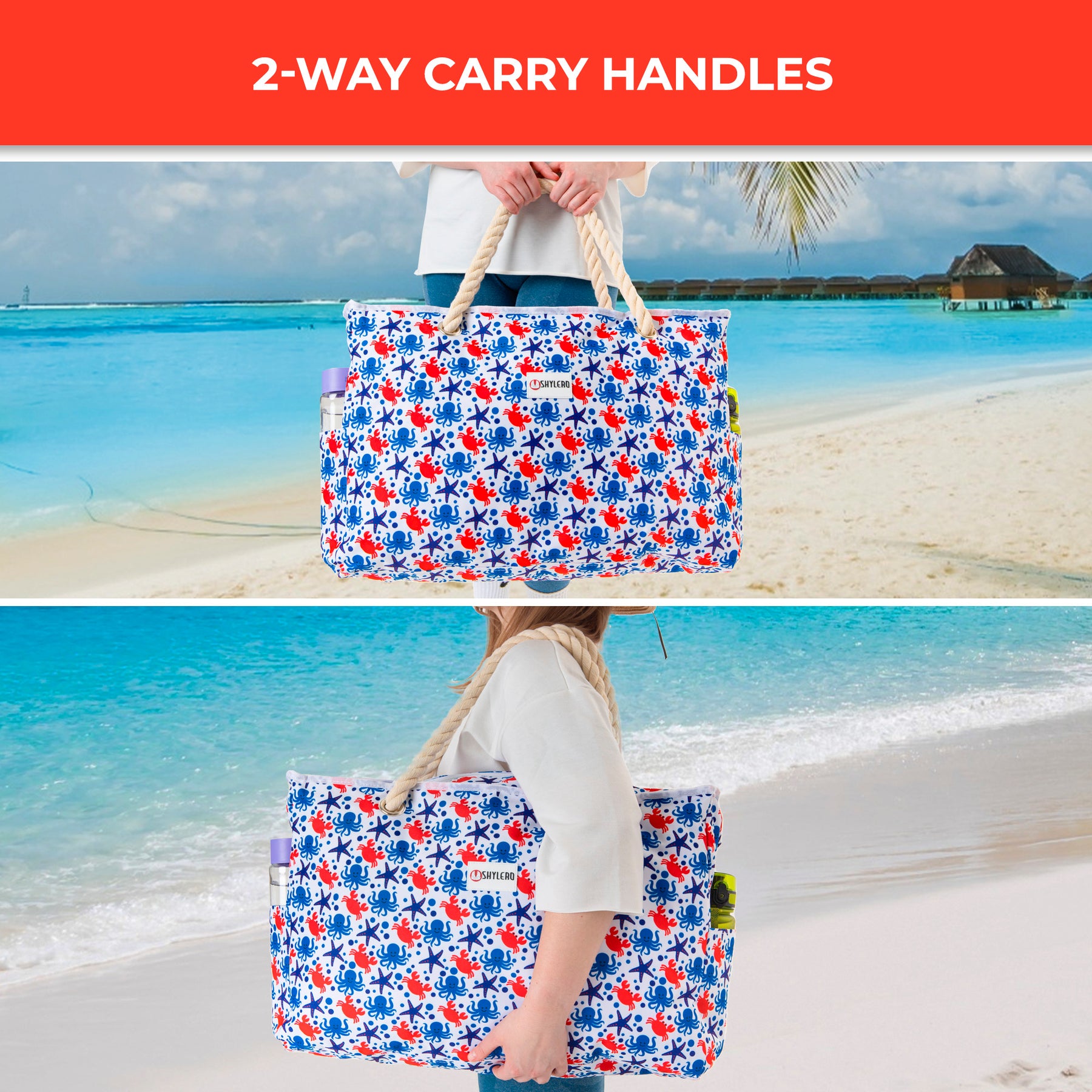 Beach Bag and Pool Bag | Water Repellent | Top YKK® Zip | Family Size | L22" x H15" x W6" | Underwater World