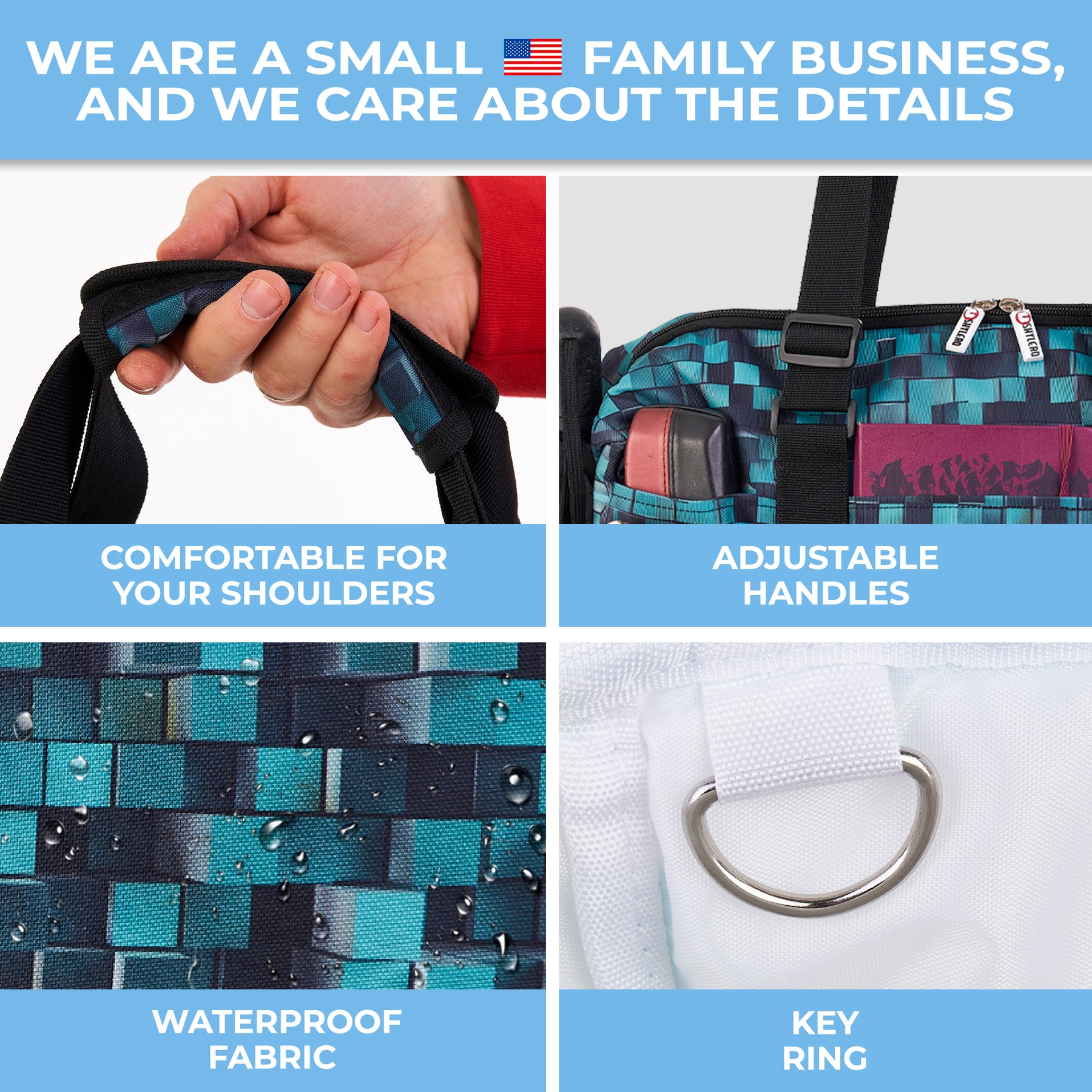 Nurse Bag and Utility Tote | Waterproof | Top YKK® Zip | L18" x H14" x W7" (46x18x36cm) | 3d Blocks