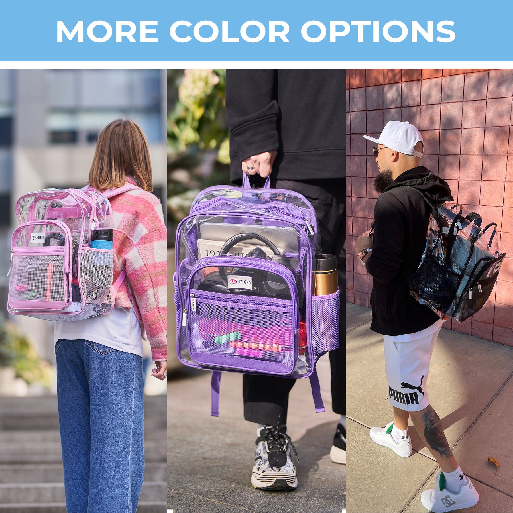 Clear Backpack For Work and School Backpack XL | TSA Lock | H18" x W14" x D8" (45cm x 35cm x 20cm) | 32 L | Purple Rhino