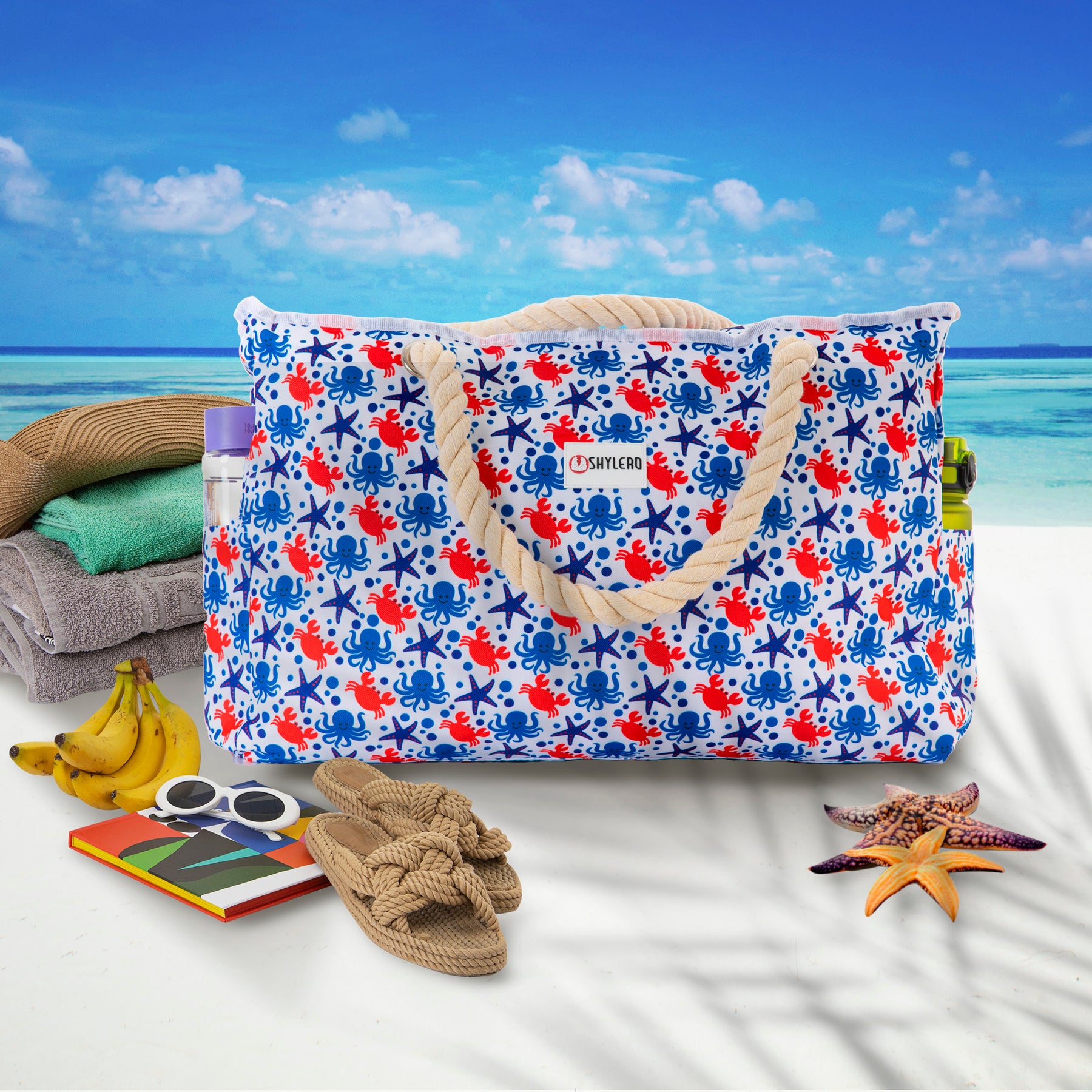 Beach Bag and Pool Bag | Water Repellent | Top YKK® Zip | Family Size | L22" x H15" x W6" | Underwater World