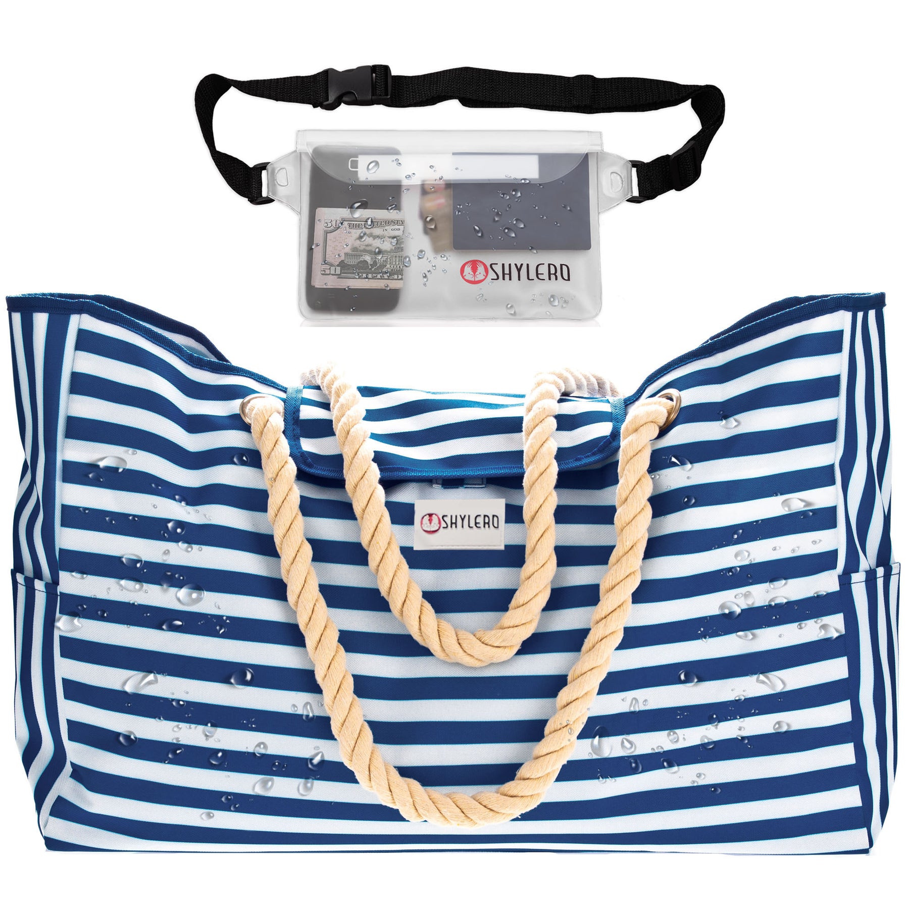 Beach Bag and Pool Bag | Water Repellent | Top Magnet | Family Size XXL | L22" x H15" x W6" | Bright Blue Dolphin