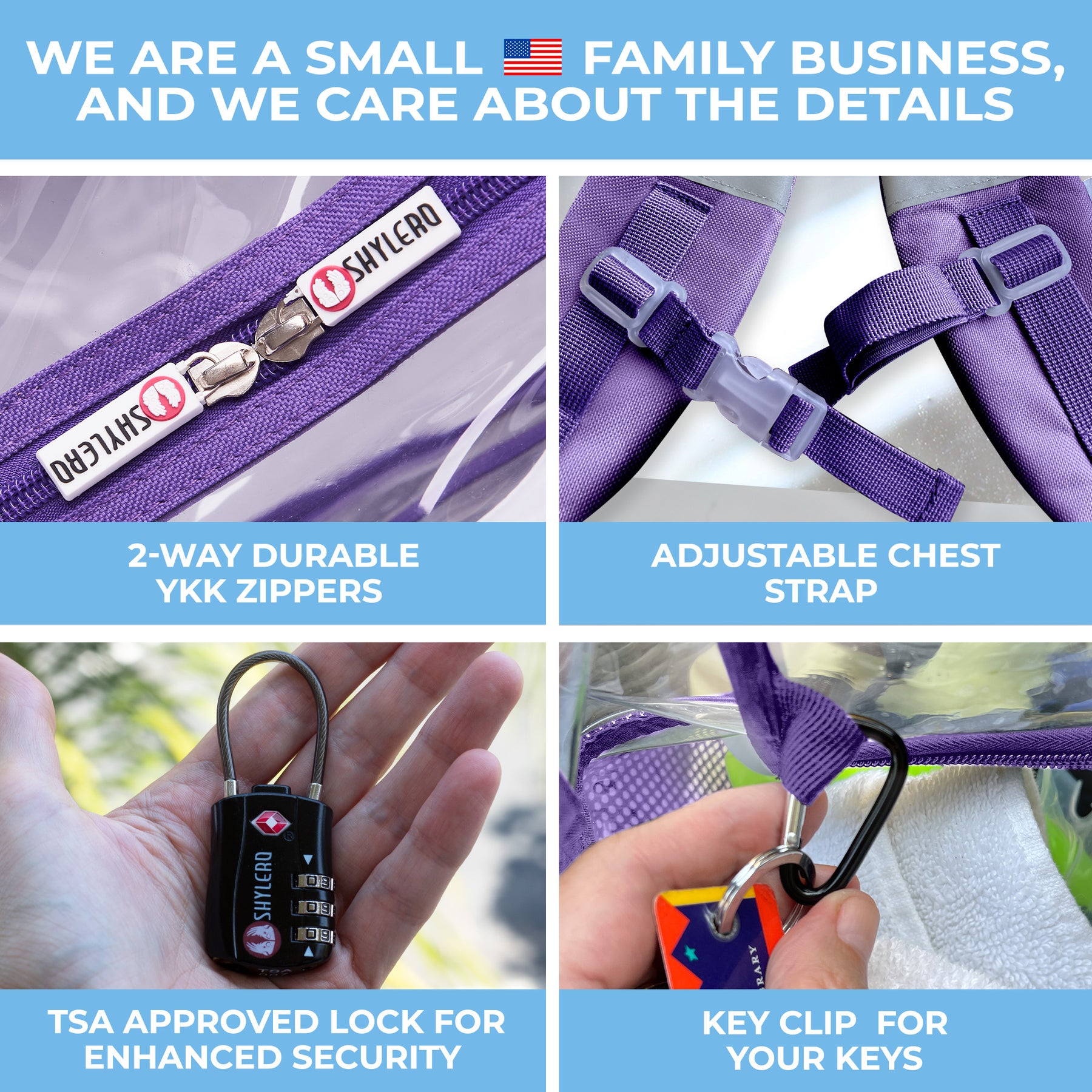 Clear Backpack For Work and School Backpack XL | TSA Lock | H18" x W14" x D8" (45cm x 35cm x 20cm) | 32 L | Purple Rhino