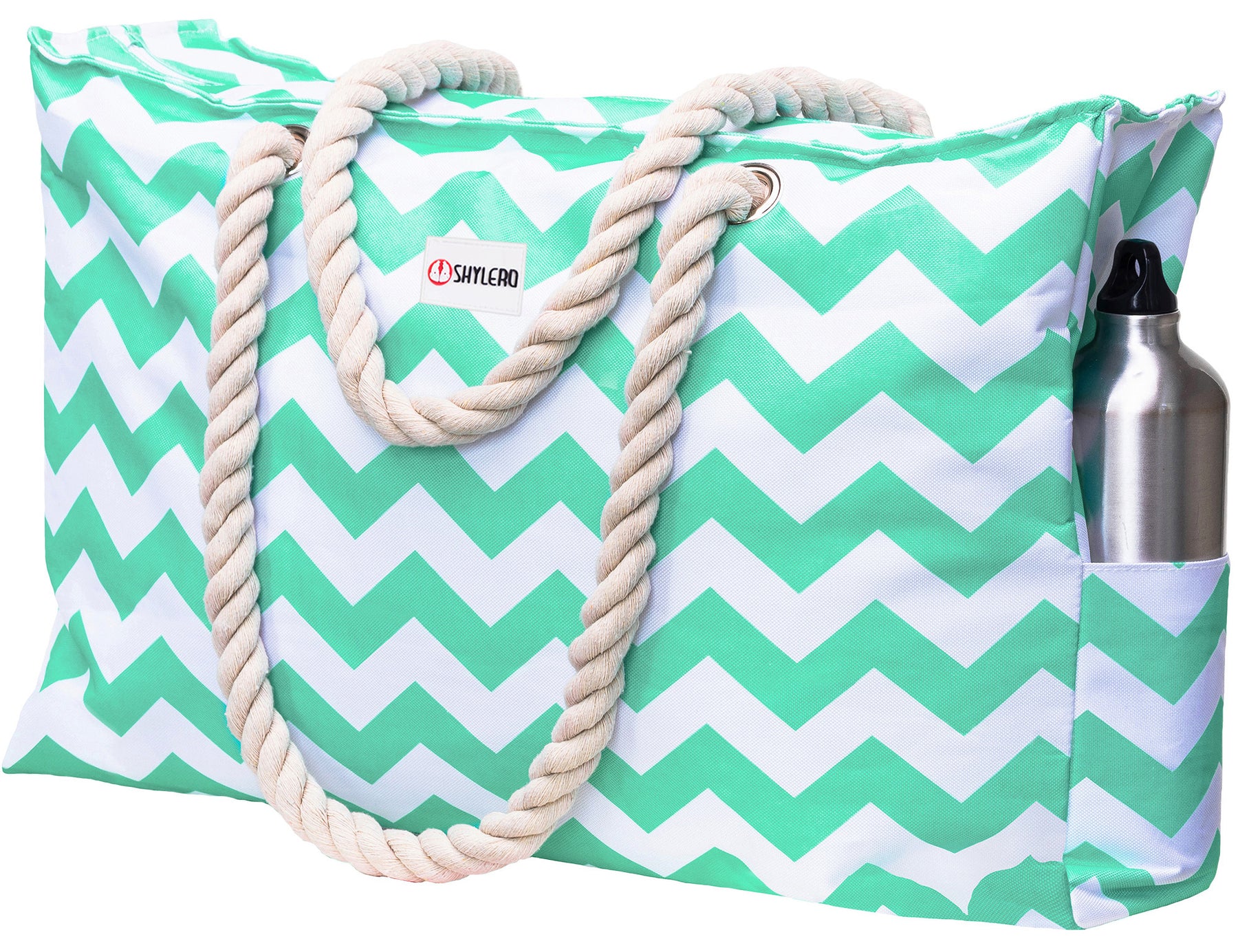 Beach Bag and Pool Bag | Water Repellent | Top YKK® Zip | Family Size | L22" x H15" x W6" | Turquoise Green Turtle