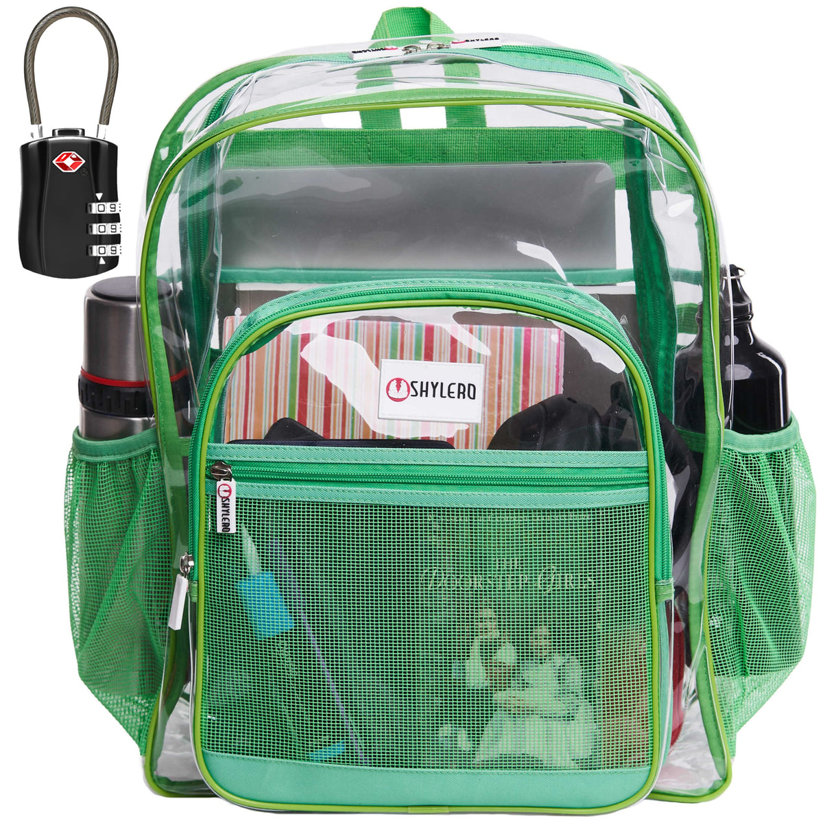 Clear Backpack For Work and School Backpack XL | TSA Lock | H18" x W14" x D8" (45cm x 35cm x 20cm) | 32 L | Green Rhino