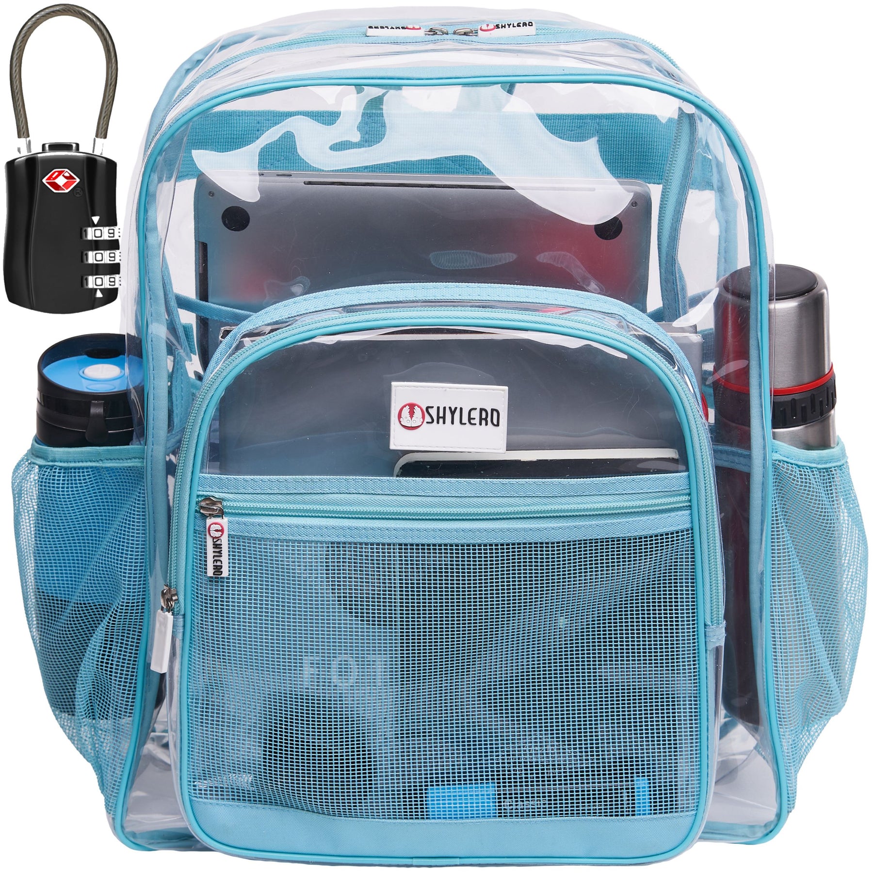 Clear Backpack For Work and School Backpack XL | TSA Lock | H18" x W14" x D8" (45cm x 35cm x 20cm) | 32 L | Turquoise Rhino
