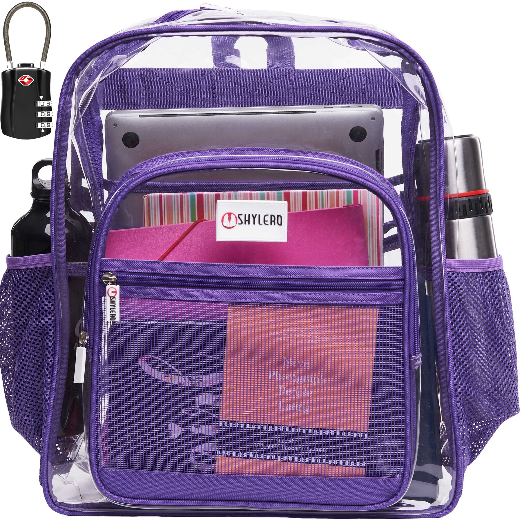 Clear Backpack For Work and School Backpack XL | TSA Lock | H18" x W14" x D8" (45cm x 35cm x 20cm) | 32 L | Purple Rhino