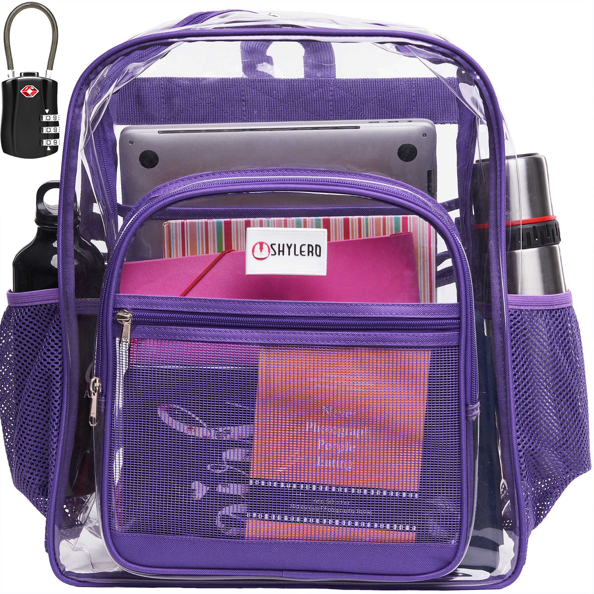 Clear Backpack For Work and School Backpack XL | TSA Lock | H18" x W14" x D8" (45cm x 35cm x 20cm) | 32 L | Purple Rhino