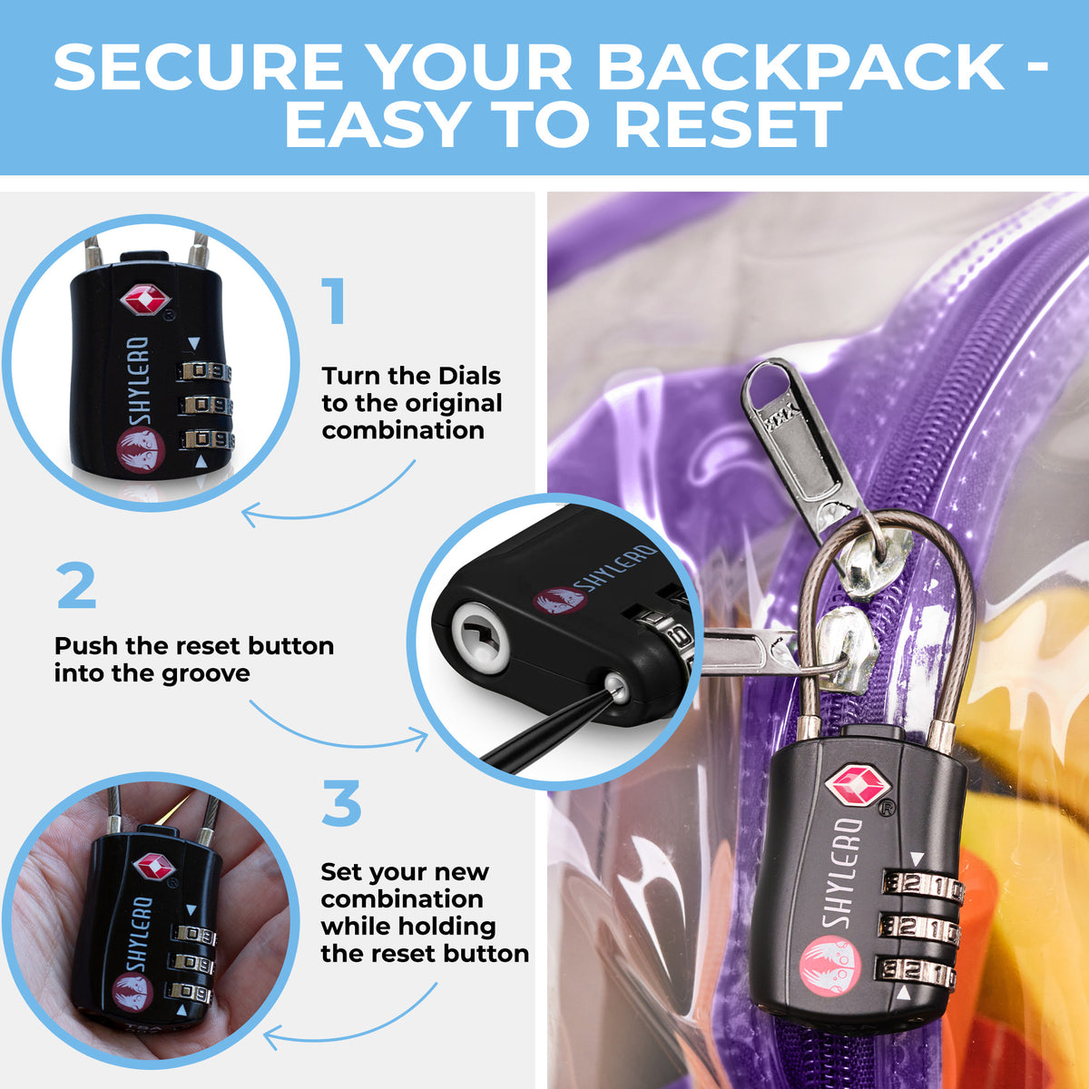 Clear Backpack For Work and School Backpack XL | TSA Lock | H18" x W14" x D8" (45cm x 35cm x 20cm) | 32 L | Purple Rhino