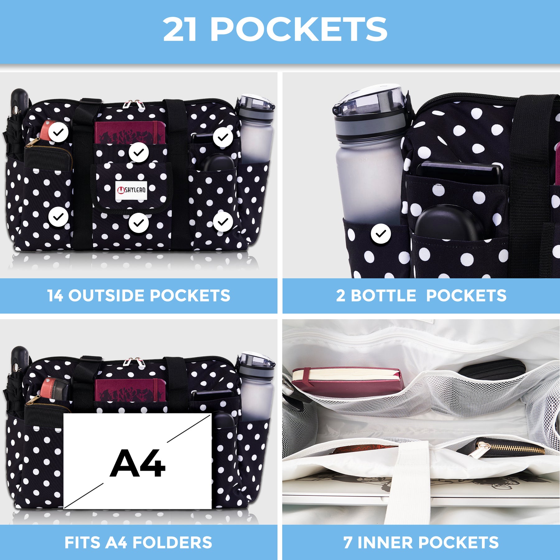 Nurse Bag and Utility Tote | Waterproof | Top YKK® Zip | L18" x H14" x W7" (46x18x36cm) | White Peas