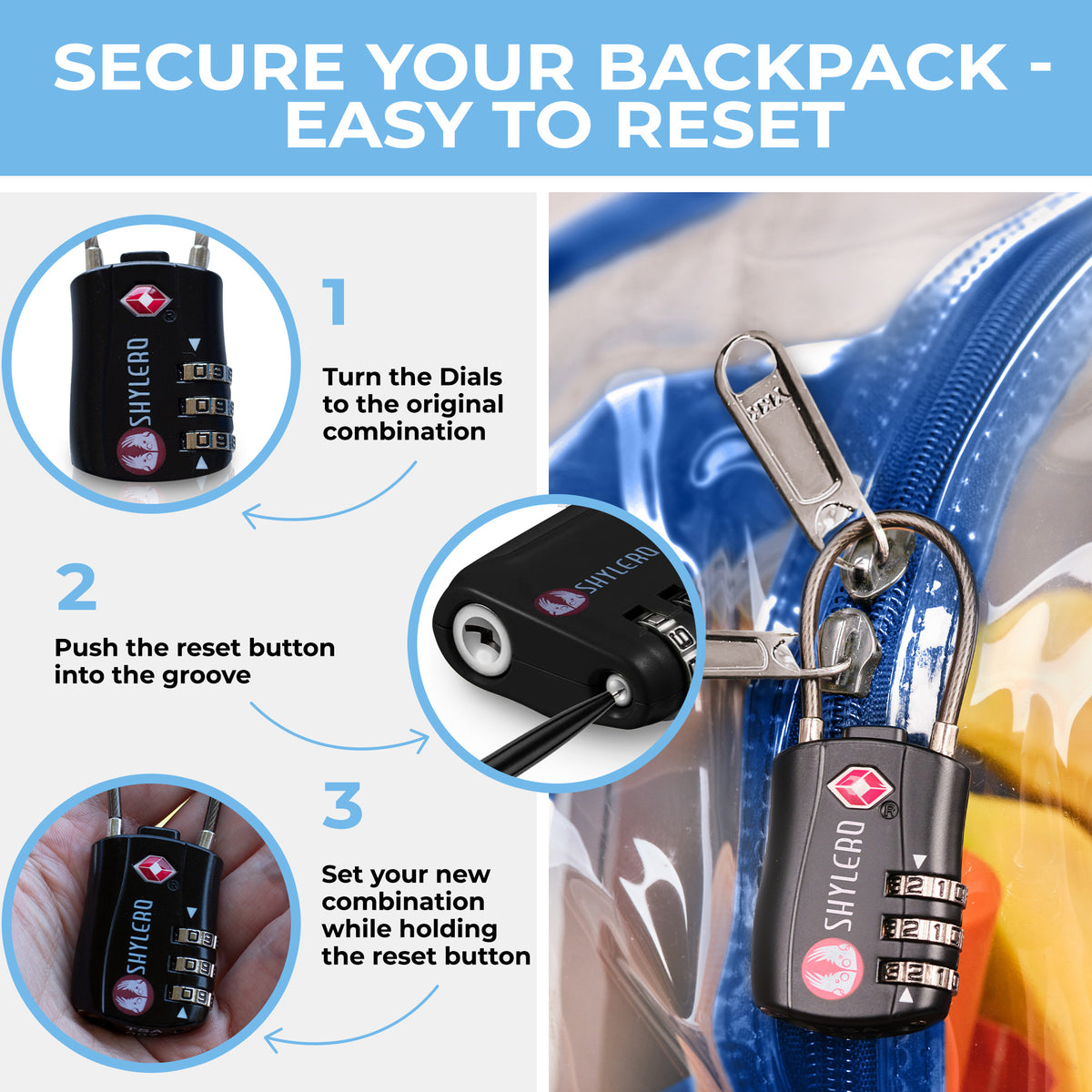 Clear Backpack For Work and School Backpack XL | TSA Lock | H18" x W14" x D8" (45cm x 35cm x 20cm) | 32 L | Blue Rhino