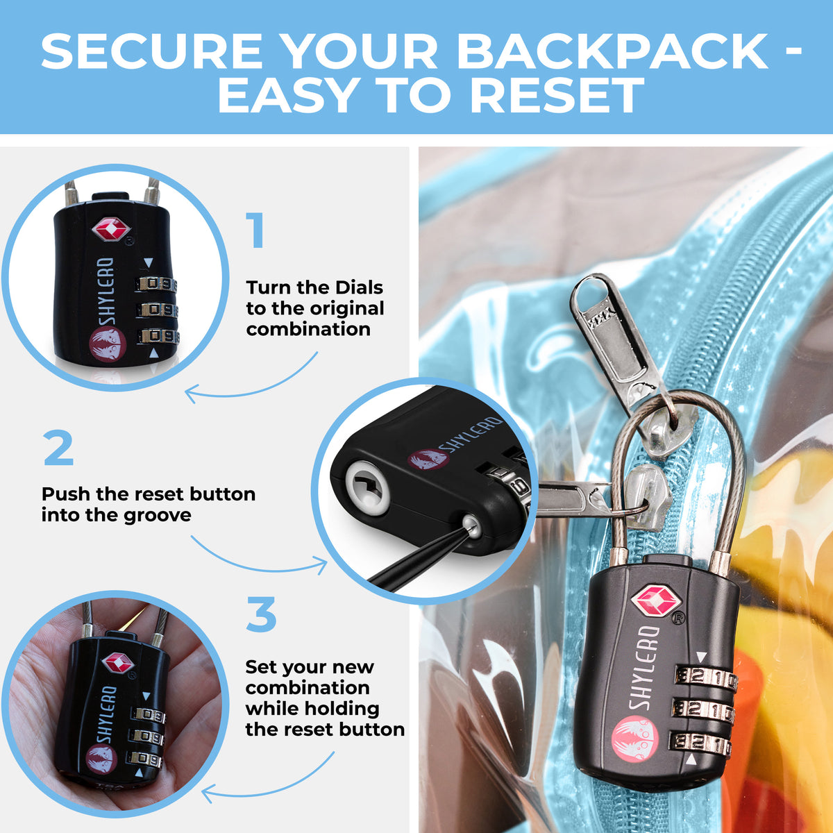 Clear Backpack For Work and School Backpack XL | TSA Lock | H18" x W14" x D8" (45cm x 35cm x 20cm) | 32 L | Turquoise Rhino