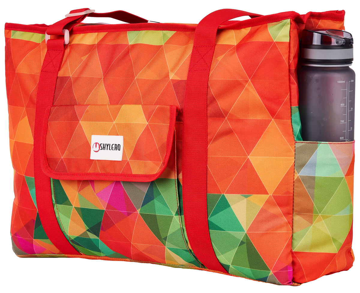 Beach and Pool Bag XL | Waterproof (IP64) | L22" x H15" x W6" (56cm x 38cm x 15cm) | Top YKK® Zip | Rainbow Peacock