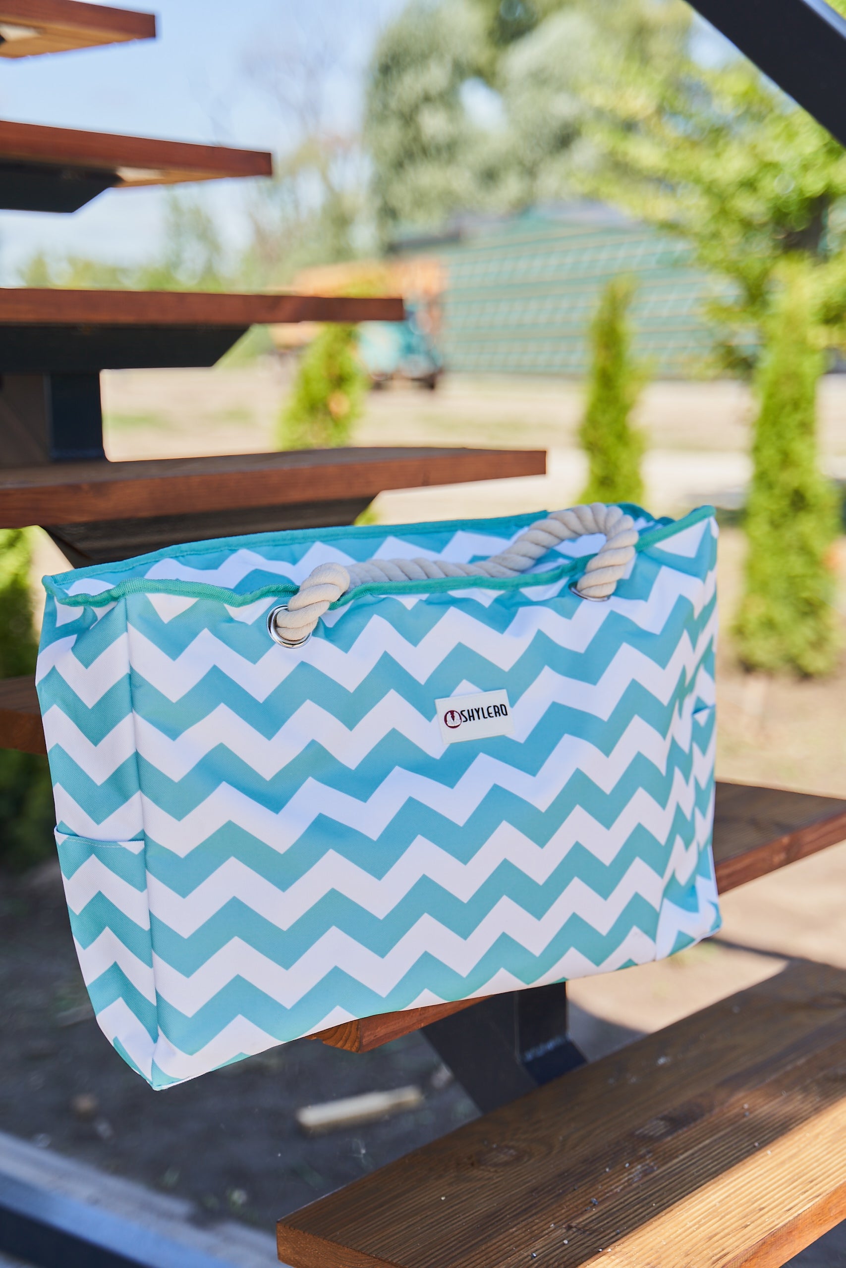 Beach Bag and Pool Bag | Water Repellent | Top YKK® Zip | Family Size | L22" x H15" x W6" | Turquoise Green Turtle