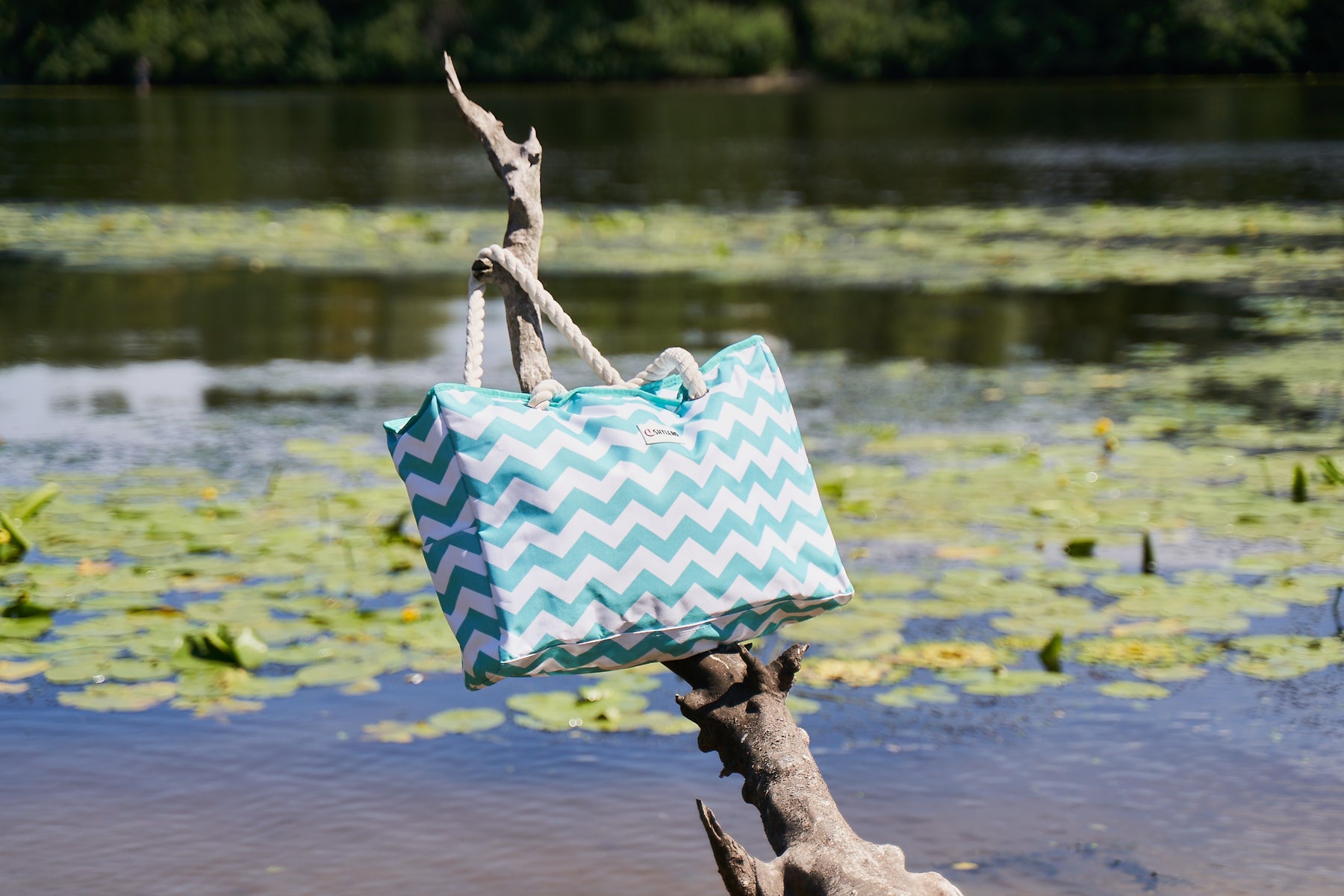 Beach Bag and Pool Bag | Water Repellent | Top YKK® Zip | Family Size | L22" x H15" x W6" | Turquoise Green Turtle