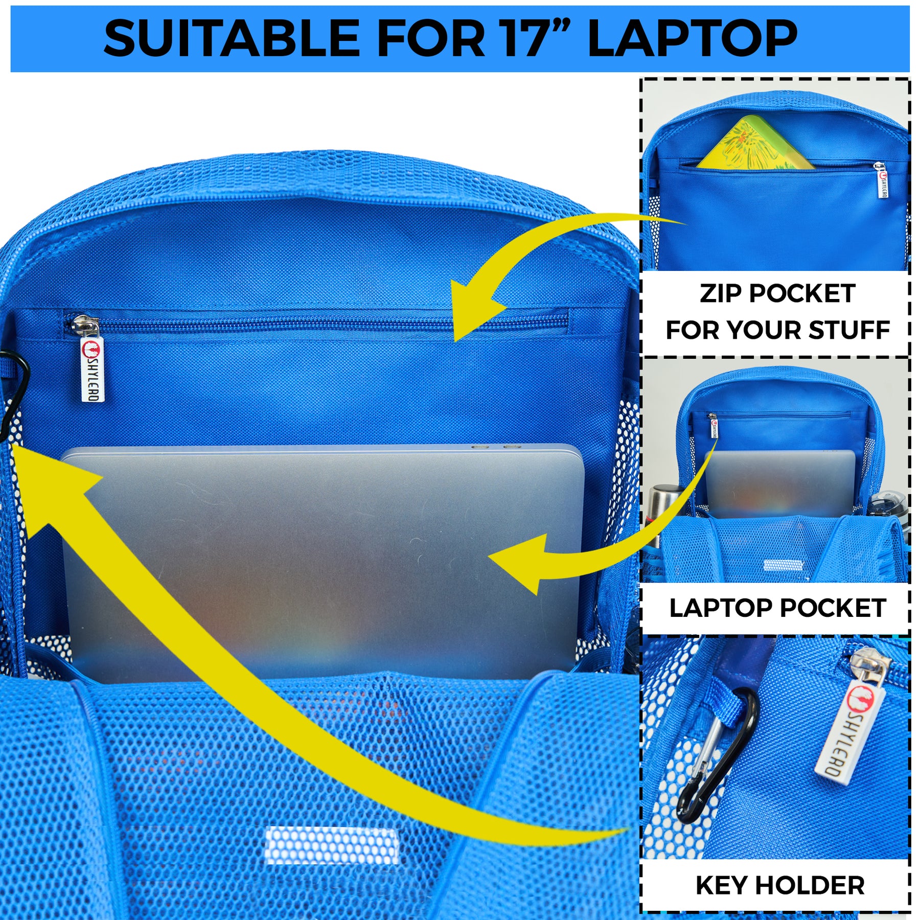 Mesh Backpack XXL (36 L) | Lightweight Heavy-Duty Clear Backpack | Reinforced 3D Mesh | H19.6" x W15" x D7" | Blue Armadillo