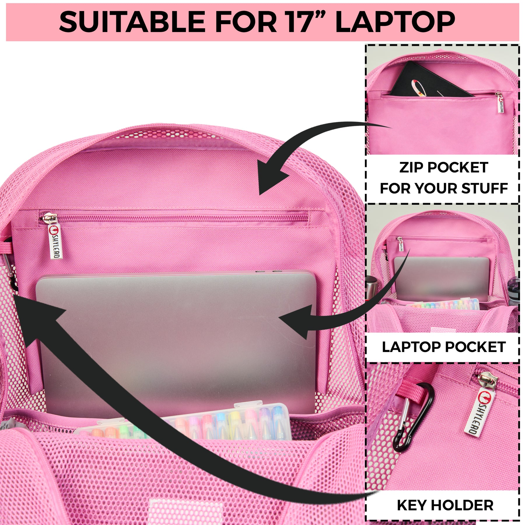 Mesh Backpack XXL (36 L) | Lightweight Heavy-Duty Clear Backpack | Reinforced 3D Mesh | H19.6" x W15" x D7" | Pink Armadillo