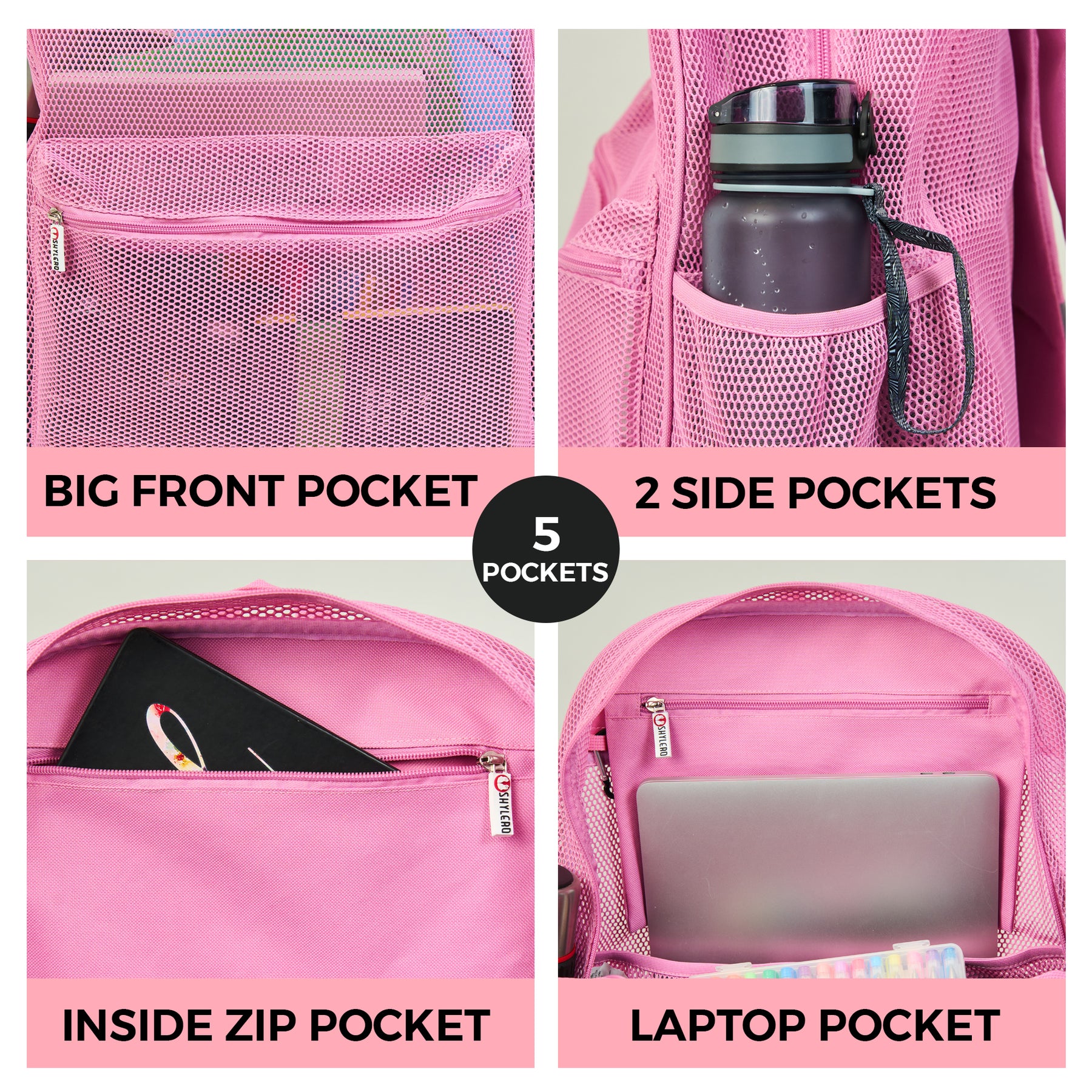 Mesh Backpack XXL (36 L) | Lightweight Heavy-Duty Clear Backpack | Reinforced 3D Mesh | H19.6" x W15" x D7" | Pink Armadillo