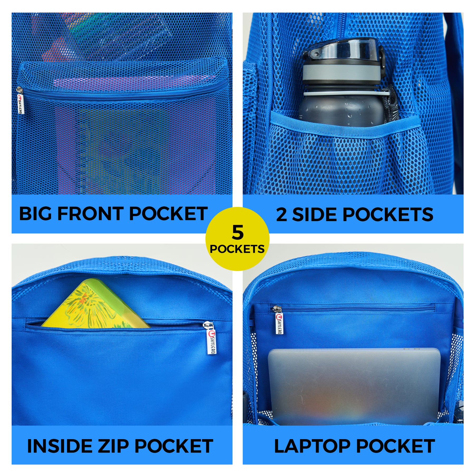 Mesh Backpack XXL (36 L) | Lightweight Heavy-Duty Clear Backpack | Reinforced 3D Mesh | H19.6" x W15" x D7" | Blue Armadillo