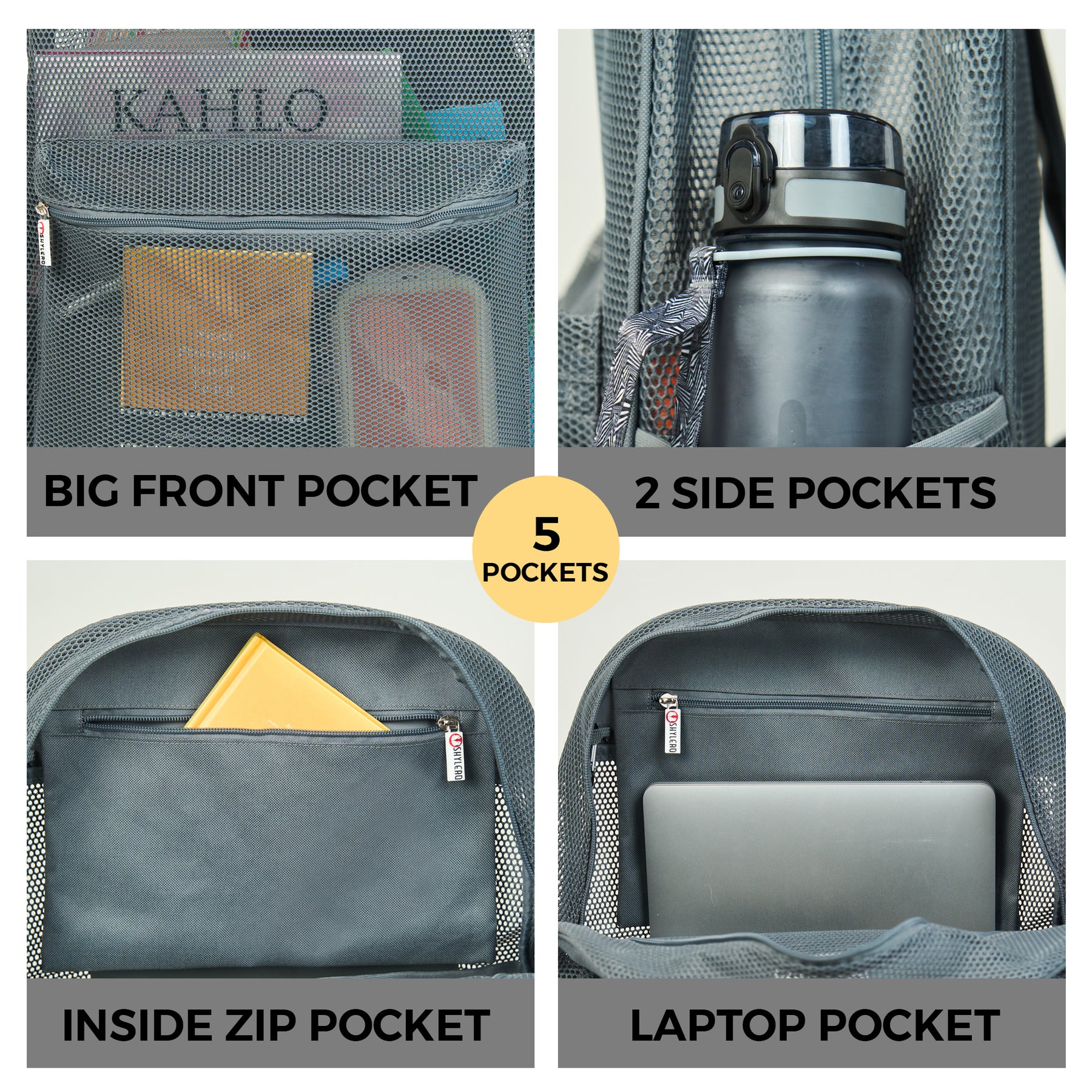 Mesh Backpack XXL (36 L) | Lightweight Heavy-Duty Clear Backpack | Reinforced 3D Mesh | H19.6" x W15" x D7" | Grey Armadillo