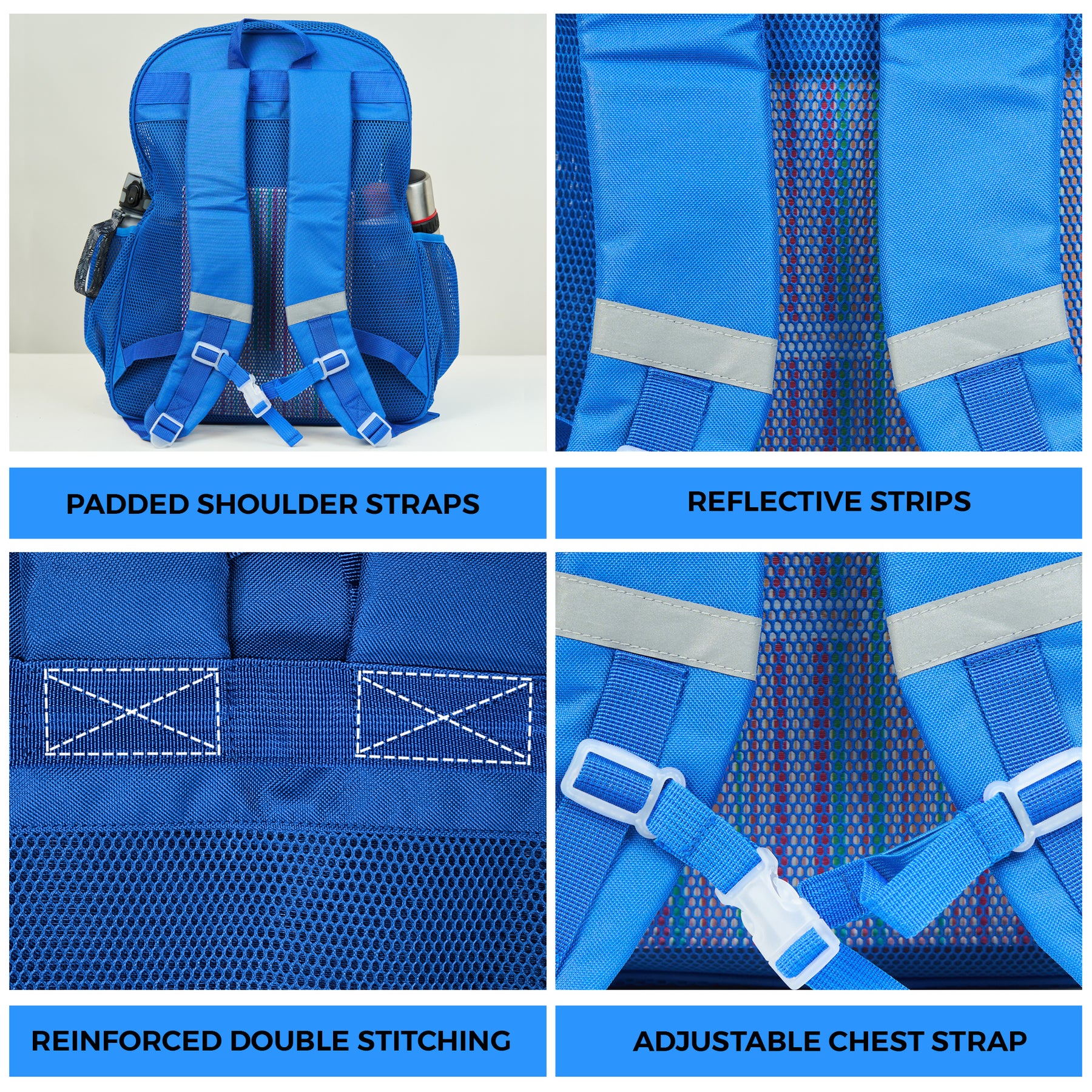 Mesh Backpack XXL (36 L) | Lightweight Heavy-Duty Clear Backpack | Reinforced 3D Mesh | H19.6" x W15" x D7" | Blue Armadillo