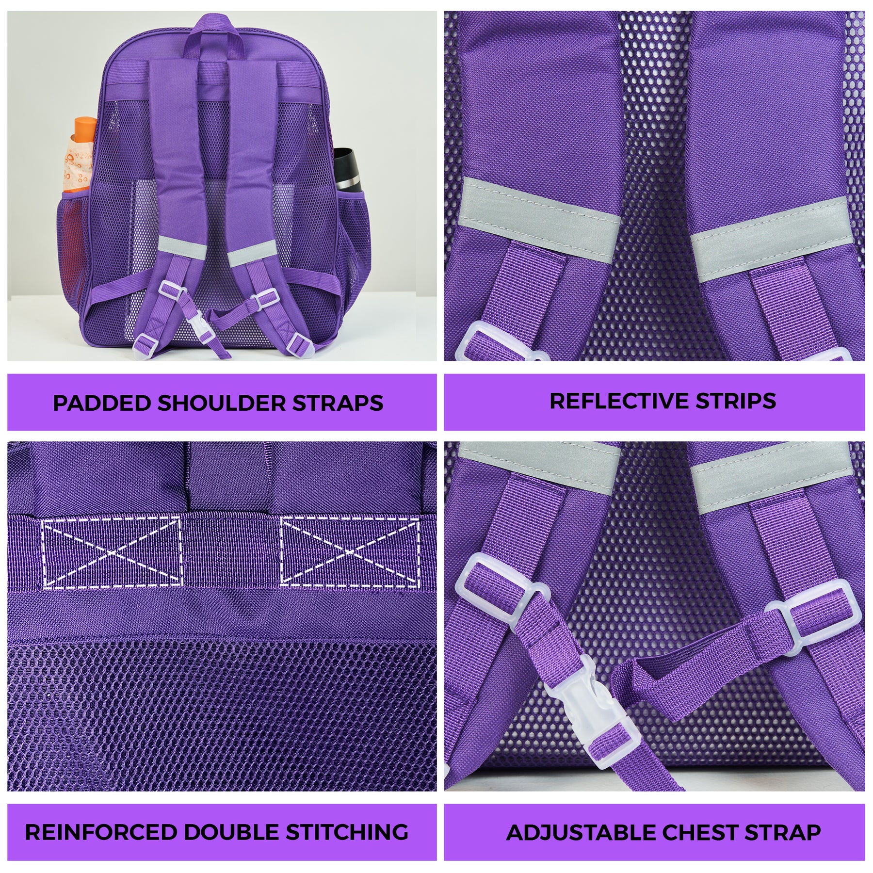 Mesh Backpack XXL (36 L) | Lightweight Heavy-Duty Clear Backpack | Reinforced 3D Mesh | H19.6" x W15" x D7" | Violet Armadillo