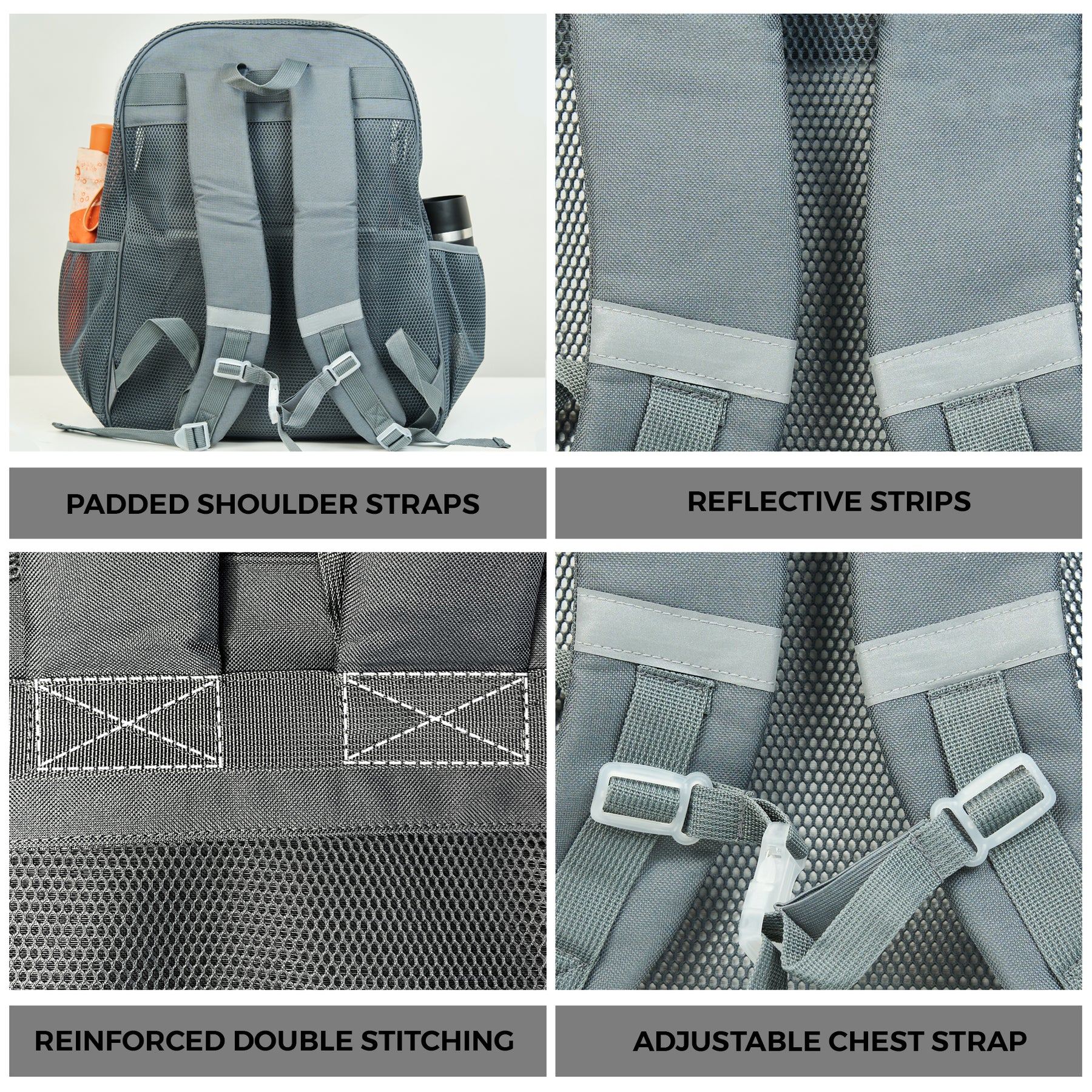 Mesh Backpack XXL (36 L) | Lightweight Heavy-Duty Clear Backpack | Reinforced 3D Mesh | H19.6" x W15" x D7" | Grey Armadillo