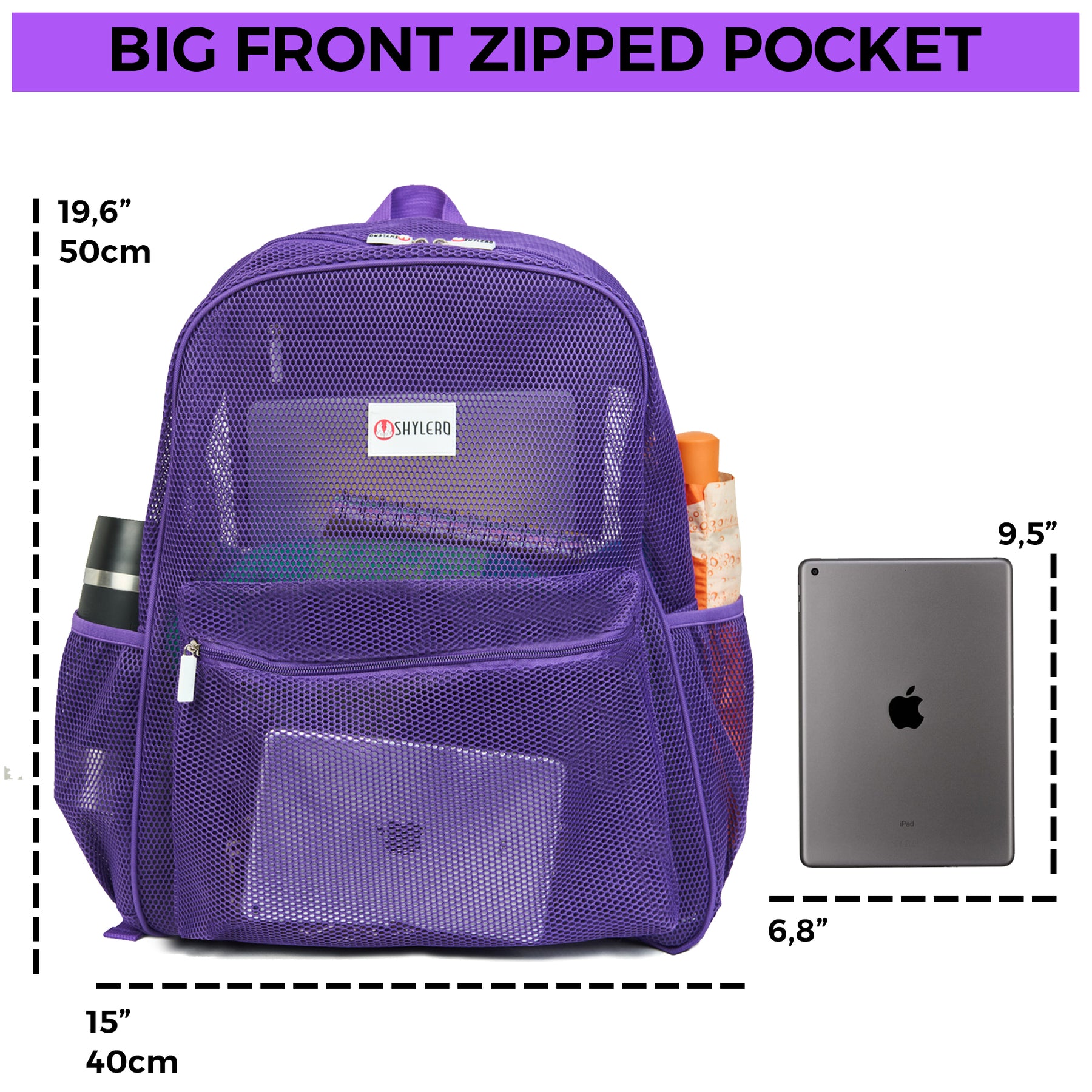 Mesh Backpack XXL (36 L) | Lightweight Heavy-Duty Clear Backpack | Reinforced 3D Mesh | H19.6" x W15" x D7" | Violet Armadillo