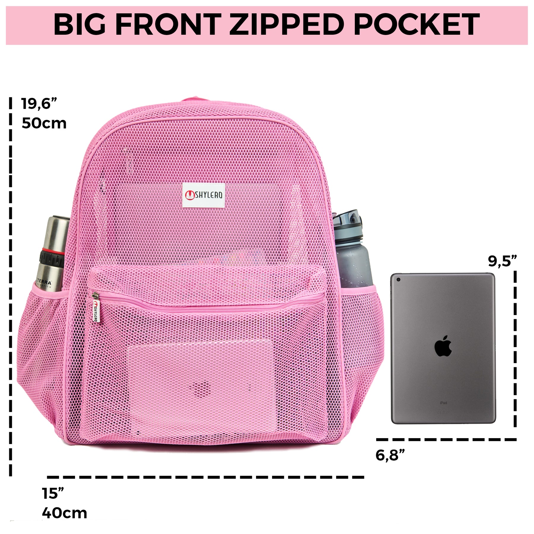 Mesh Backpack XXL (36 L) | Lightweight Heavy-Duty Clear Backpack | Reinforced 3D Mesh | H19.6" x W15" x D7" | Pink Armadillo