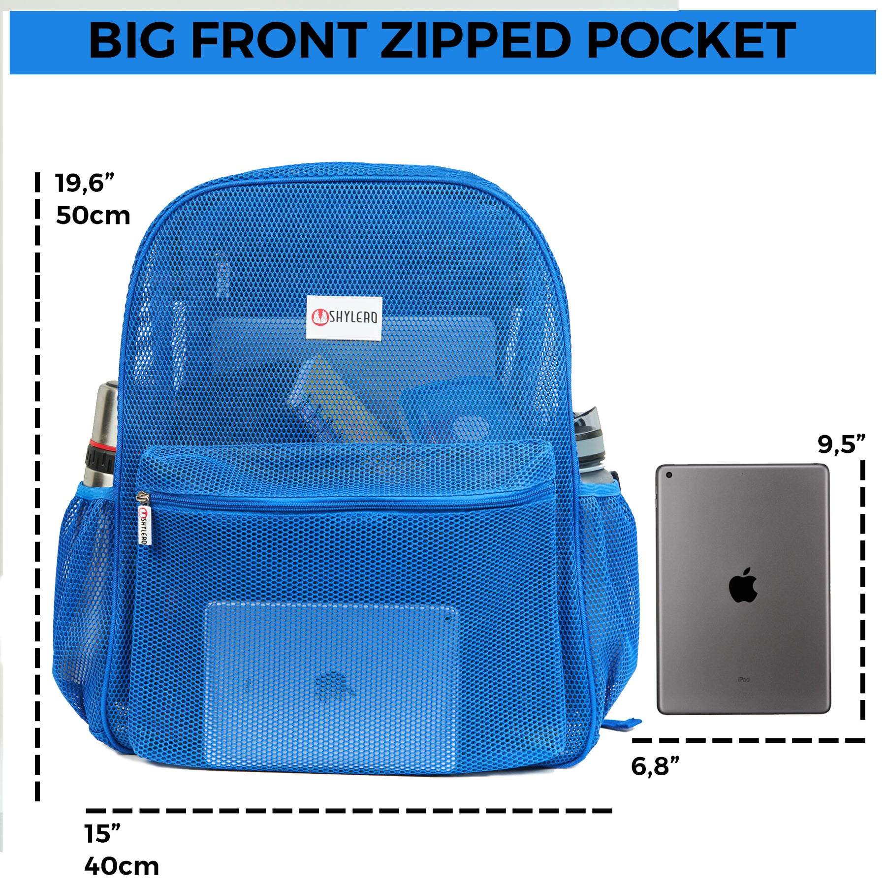 Mesh Backpack XXL (36 L) | Lightweight Heavy-Duty Clear Backpack | Reinforced 3D Mesh | H19.6" x W15" x D7" | Blue Armadillo
