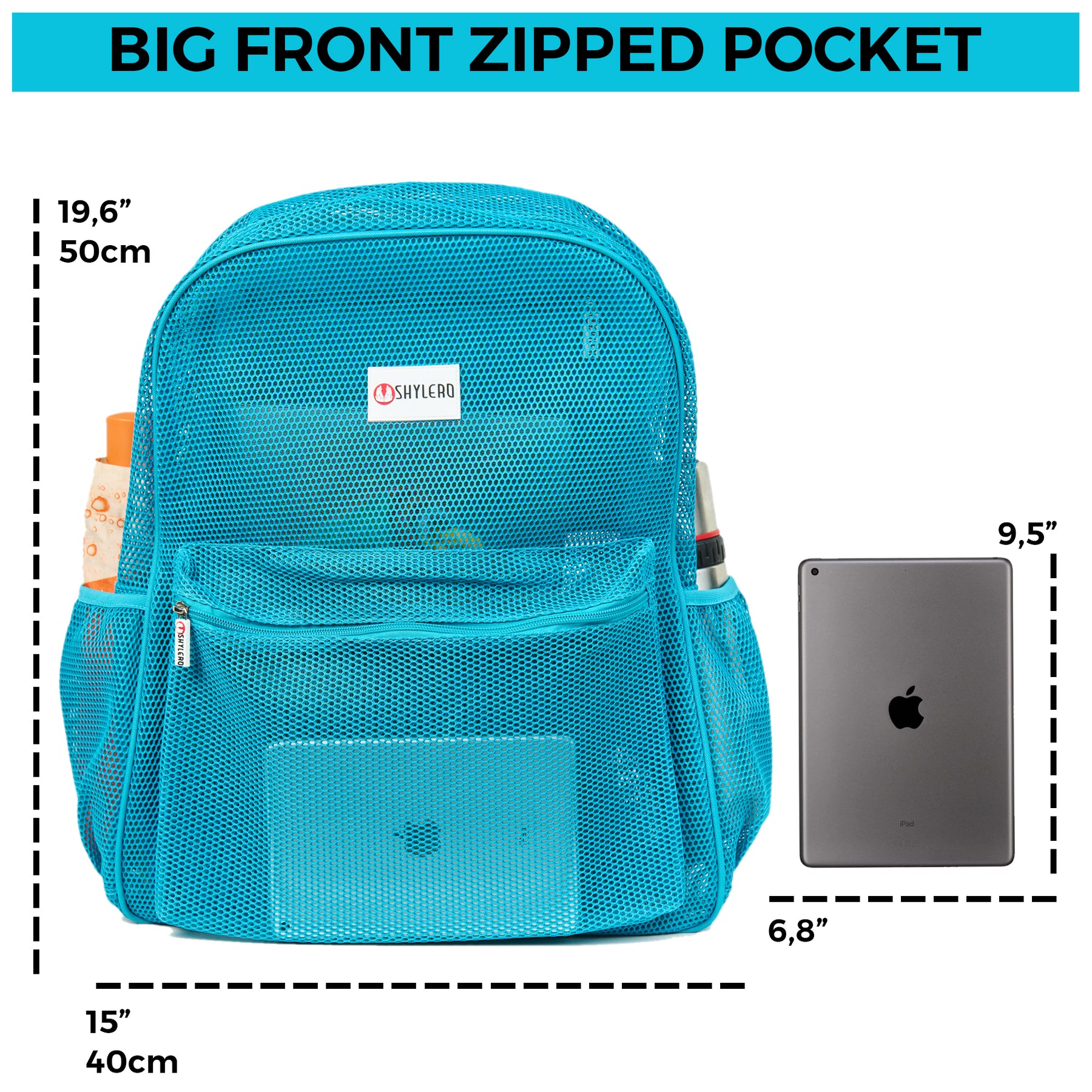 Mesh Backpack XXL (36 L) | Lightweight Heavy-Duty Clear Backpack | Reinforced 3D Mesh | H19.6" x W15" x D7" | Turquoise Armadillo