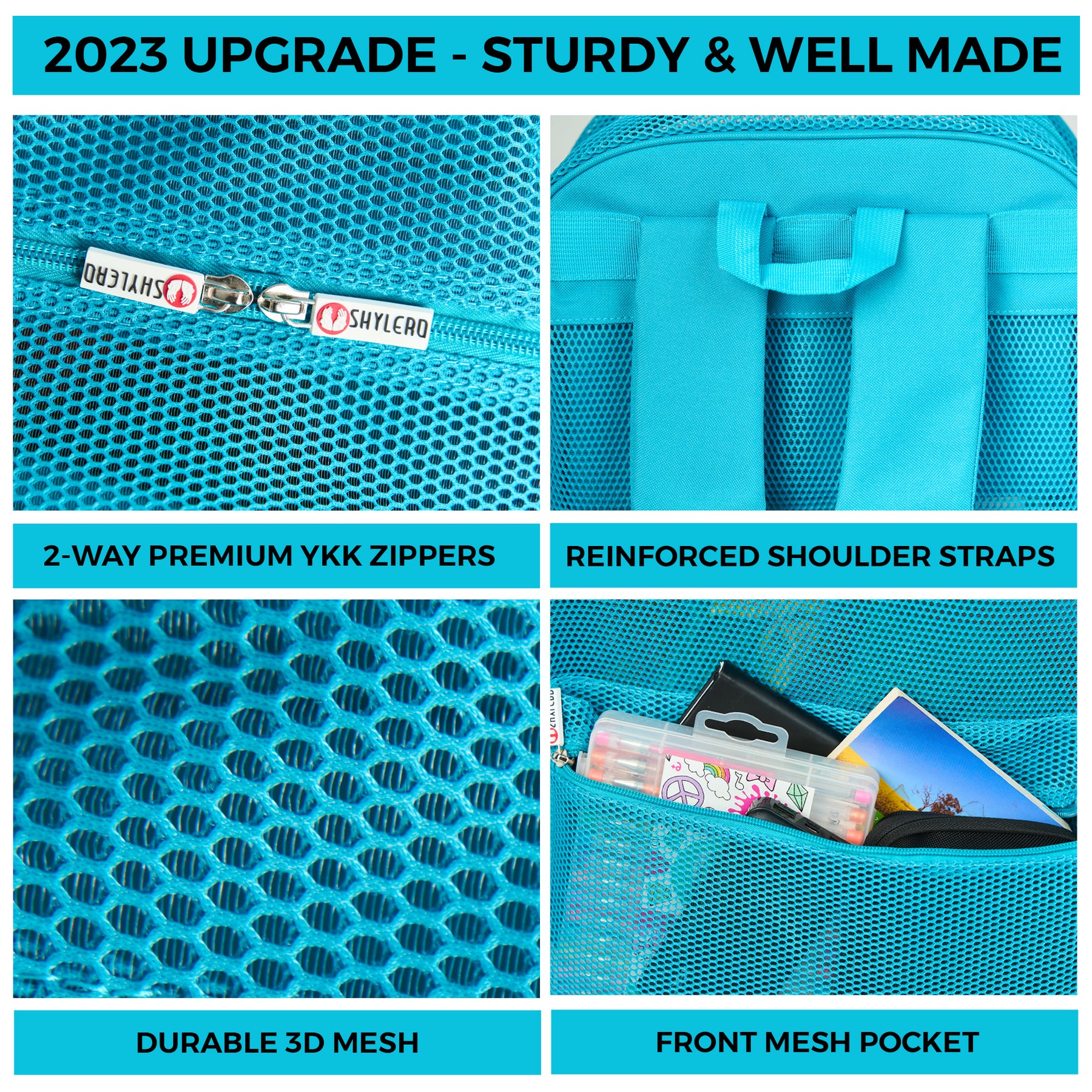 Mesh Backpack XXL (36 L) | Lightweight Heavy-Duty Clear Backpack | Reinforced 3D Mesh | H19.6" x W15" x D7" | Turquoise Armadillo
