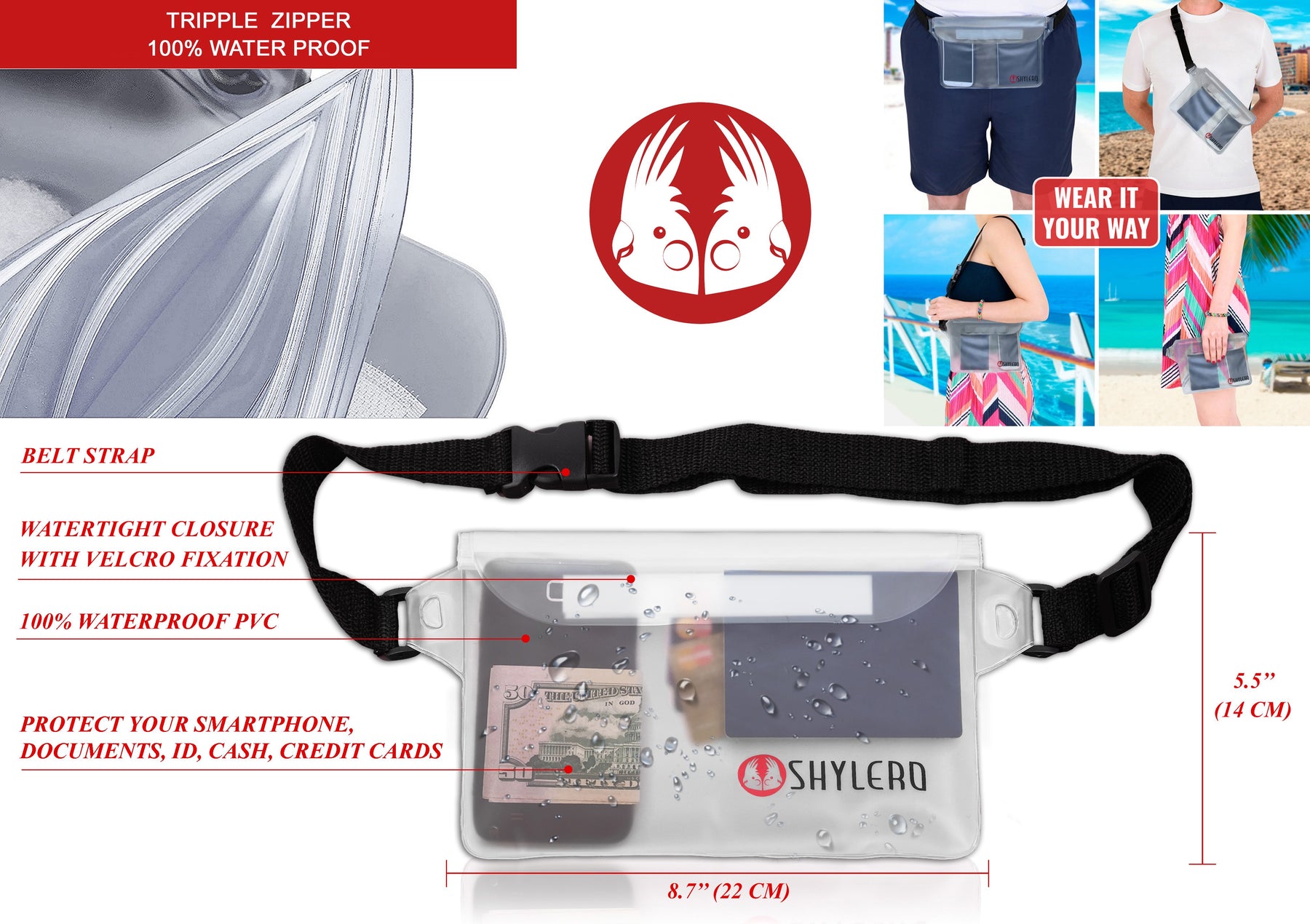 Beach Bag and Pool Bag | Water Repellent | Top YKK® Zip | Family Size | L22" x H15" x W6" | Navy Blue Cuttlefish