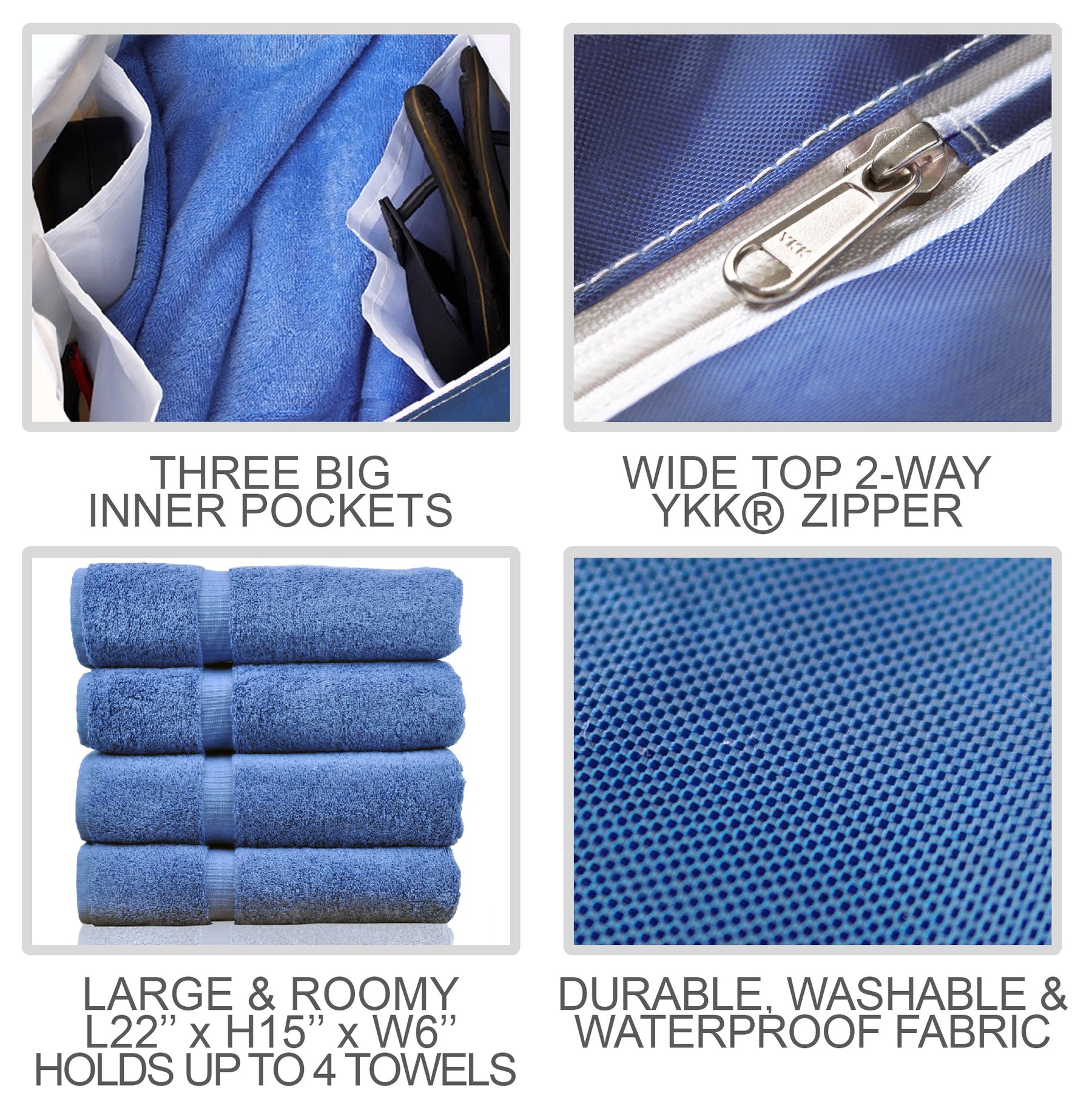 Beach Bag and Pool Bag | Water Repellent | Top YKK® Zip | Family Size | L22" x H15" x W6" | Navy Blue Cuttlefish