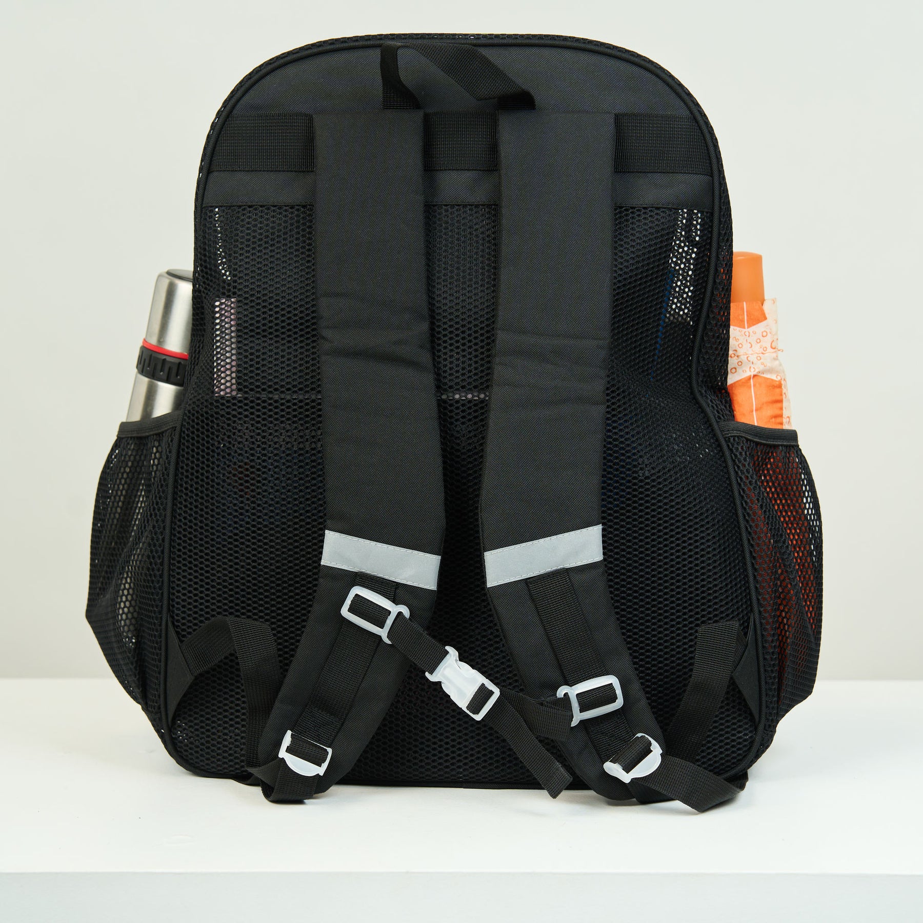 Mesh Backpack XXL (36 L) | Lightweight Heavy-Duty Clear Backpack | Reinforced 3D Mesh | H19.6" x W15" x D7" | Black Armadillo
