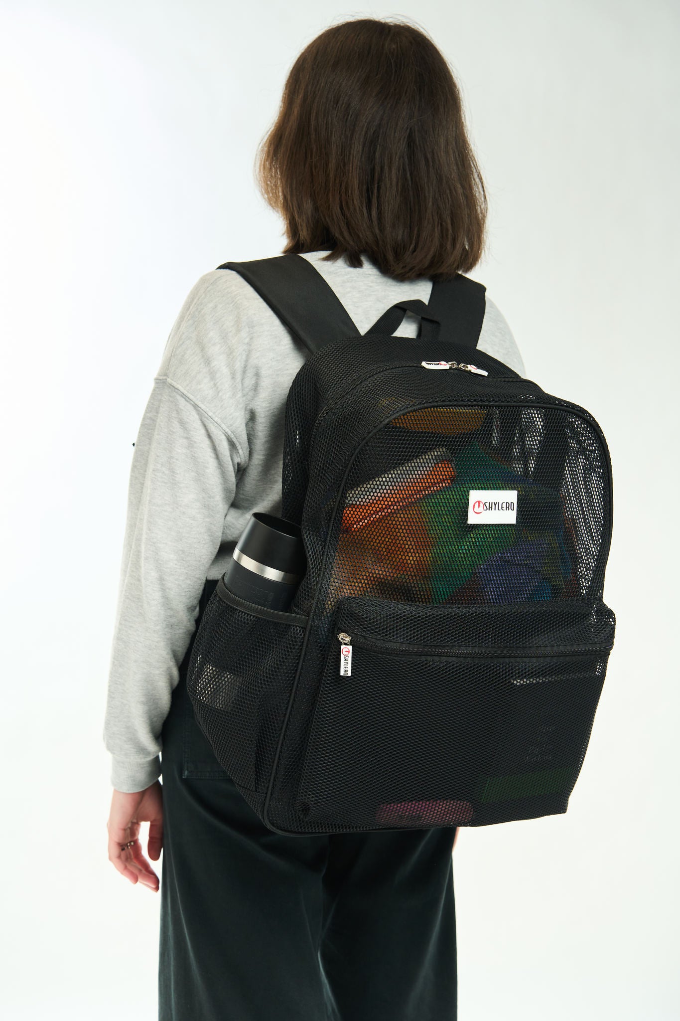 Mesh Backpack XXL (36 L) | Lightweight Heavy-Duty Clear Backpack | Reinforced 3D Mesh | H19.6" x W15" x D7" | Black Armadillo