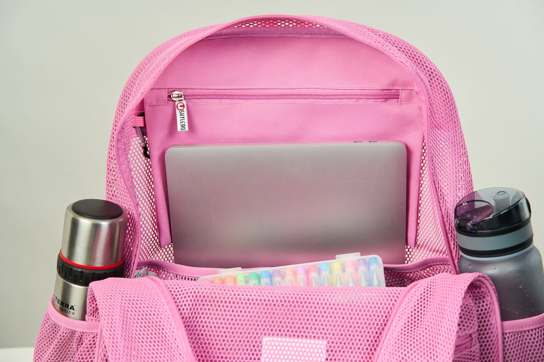 Mesh Backpack XXL (36 L) | Lightweight Heavy-Duty Clear Backpack | Reinforced 3D Mesh | H19.6" x W15" x D7" | Pink Armadillo