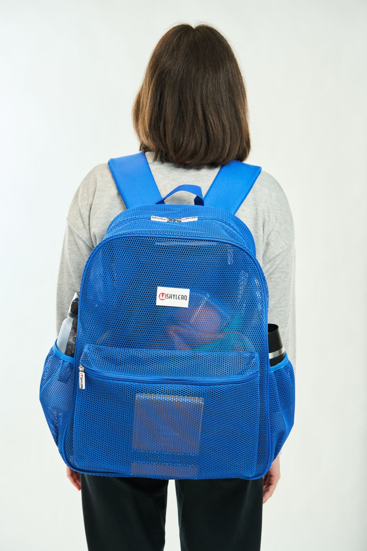 Mesh Backpack XXL (36 L) | Lightweight Heavy-Duty Clear Backpack | Reinforced 3D Mesh | H19.6" x W15" x D7" | Blue Armadillo