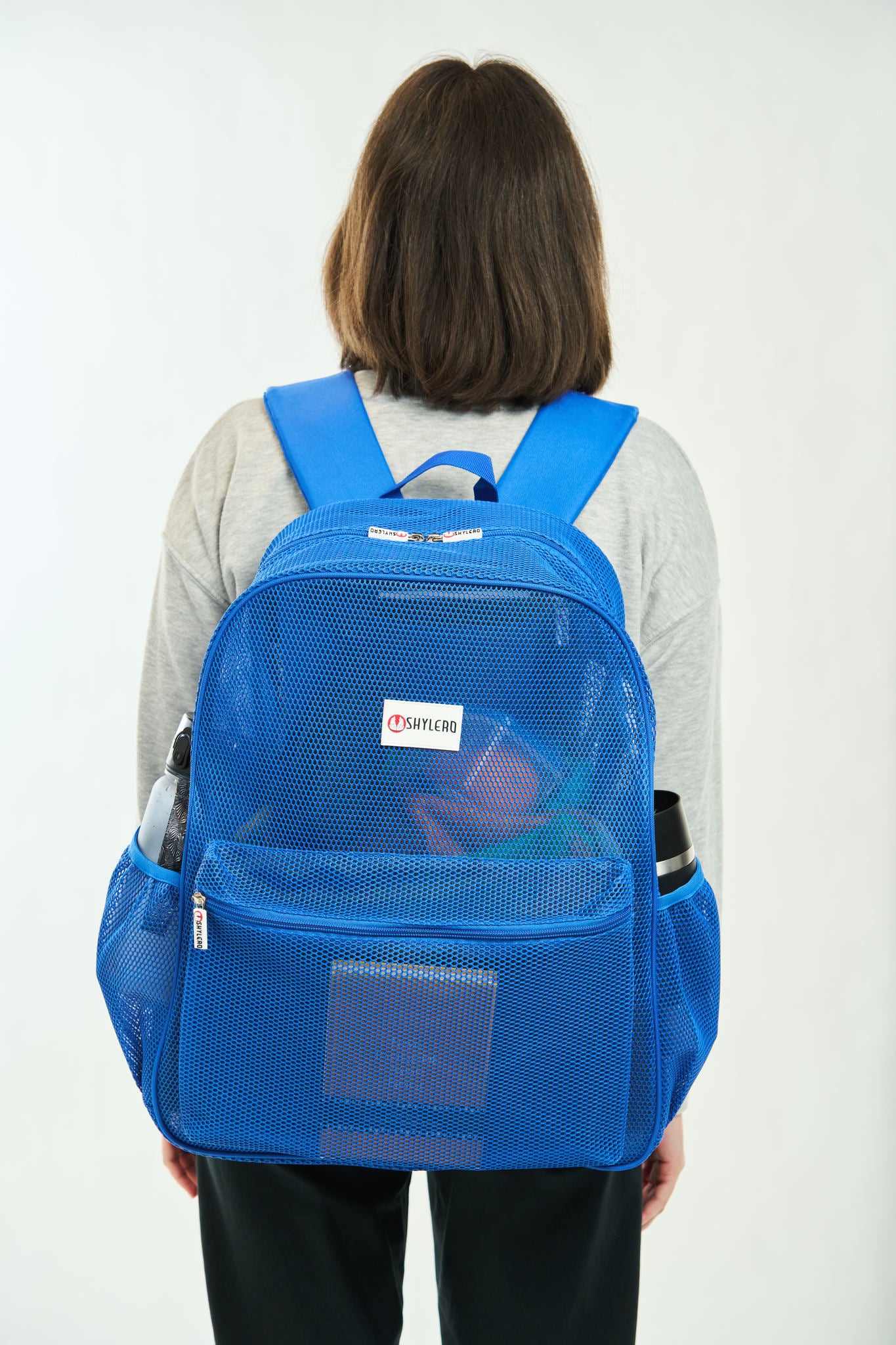 Mesh Backpack XXL (36 L) | Lightweight Heavy-Duty Clear Backpack | Reinforced 3D Mesh | H19.6" x W15" x D7" | Blue Armadillo