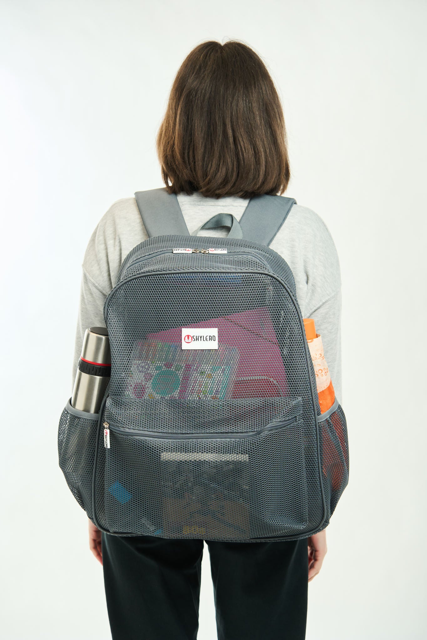 Mesh Backpack XXL (36 L) | Lightweight Heavy-Duty Clear Backpack | Reinforced 3D Mesh | H19.6" x W15" x D7" | Grey Armadillo