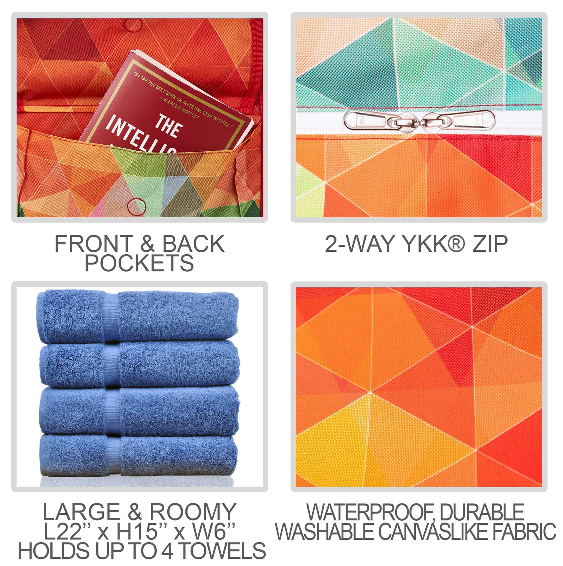Beach and Pool Bag XL | Waterproof (IP64) | L22" x H15" x W6" (56cm x 38cm x 15cm) | Top YKK® Zip | Rainbow Peacock