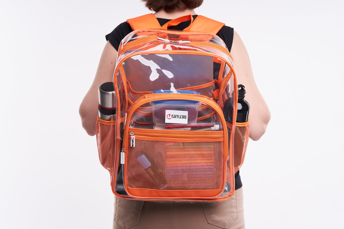 Clear Backpack For Work and School Backpack XL | TSA Lock | H18" x W14" x D8" (45cm x 35cm x 20cm) | 32 L | Orange Rhino
