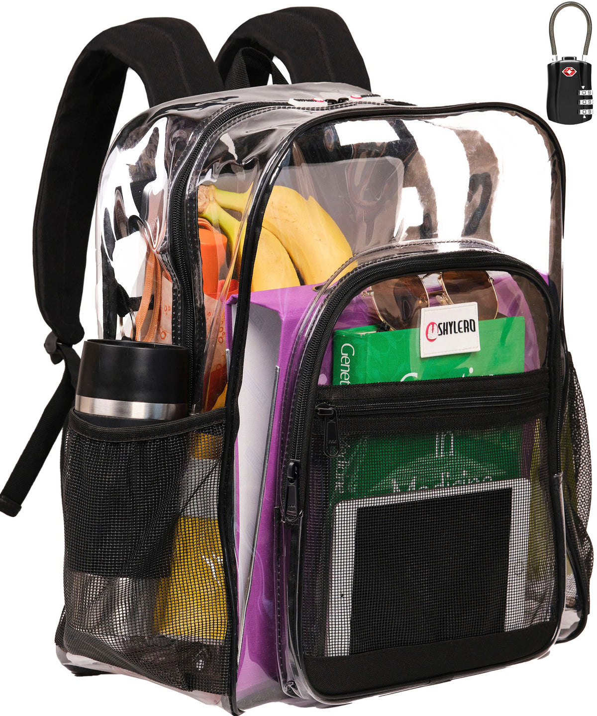 Clear Backpack For Work and School Backpack XL | TSA Lock | H18" x W14" x D8" (45cm x 35cm x 20cm) | 32 L | Black Rhino