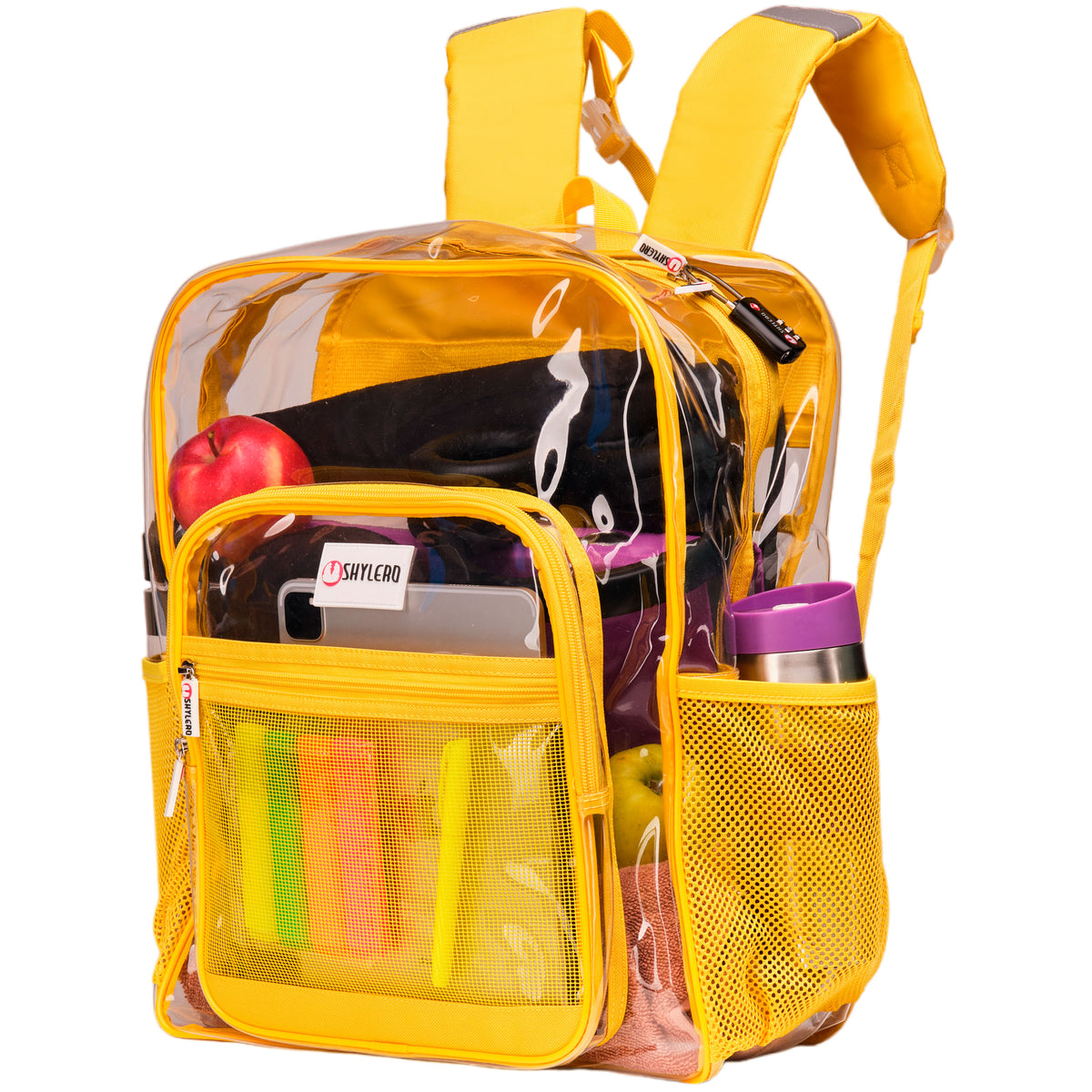 Clear Backpack For Work and School Backpack XL | TSA Lock | H18" x W14" x D8" (45cm x 35cm x 20cm) | 32 L | Yellow Rhino