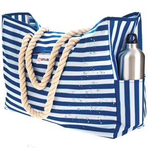 Beach Bag and Pool Bag | Water Repellent | Top Magnet | Family Size XXL | L22" x H15" x W6" | Bright Blue Dolphin
