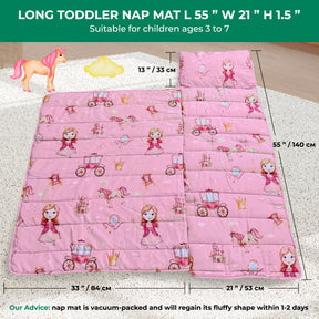 Toddler Nap Mat with Removable Pillow, Wide Blanket | 55" х 21" | Age 3-7 | Little Princess