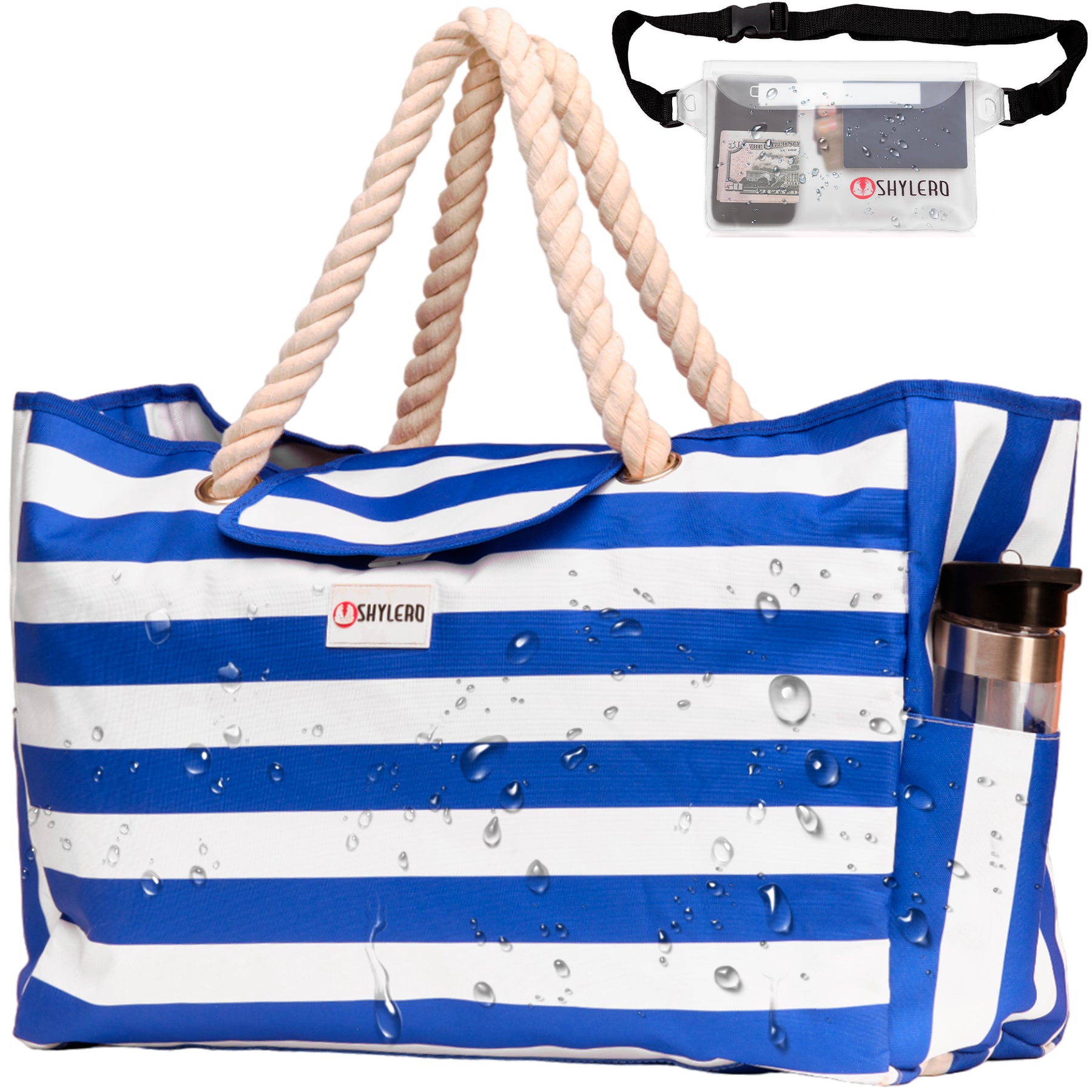 Beach Bag and Pool Bag | Water Repellent | Top Magnet | Family Size XXL | L22" x H15" x W6" | Dark Blue Shrimp
