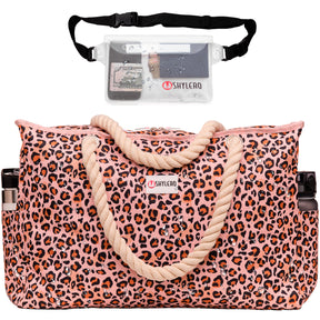 Beach Bag and Pool Bag | Water Repellent | Top YKK® Zip | Family Size | L22" x H15" x W6" | Leopard