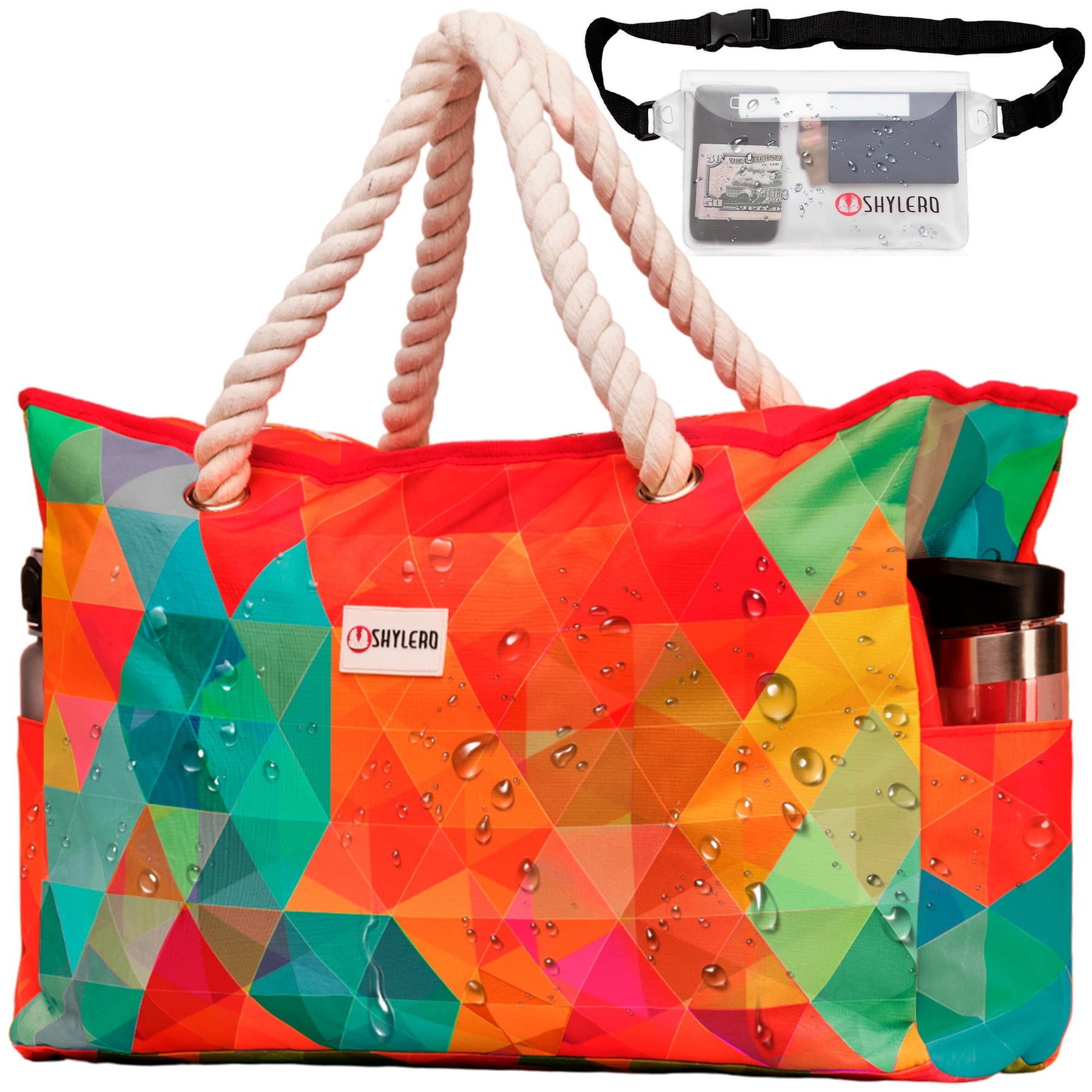 Beach Bag and Pool Bag | Water Repellent | Top YKK® Zip | Family Size | L22" x H15" x W6" | Colorful Starfish