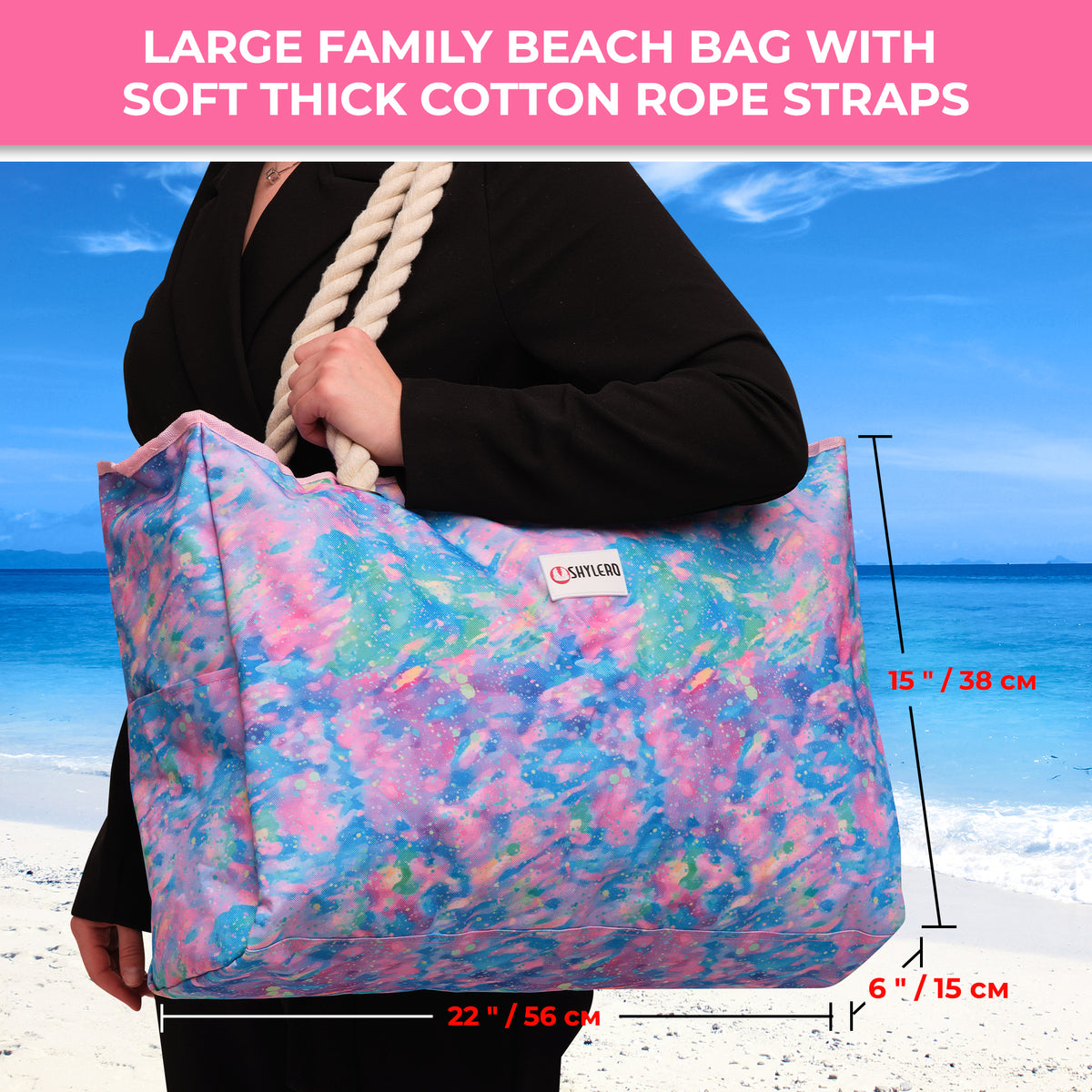 Beach Bag and Pool Bag | Water Repellent | Top YKK® Zip | Family Size | L22" x H15" x W6" | Northern Lights