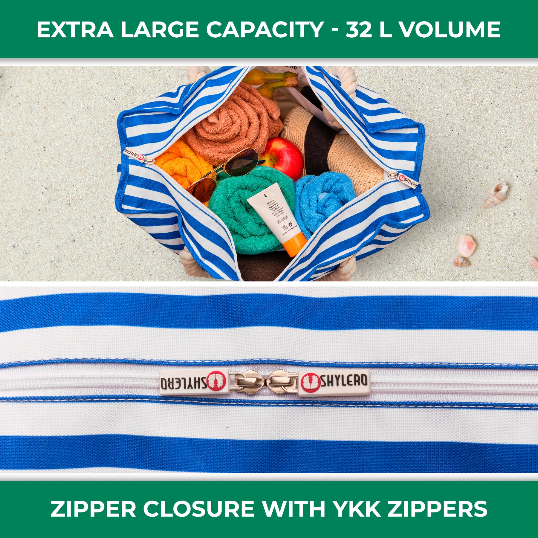 Beach Bag and Pool Bag | Water Repellent | Top YKK® Zip | Family Size | L22" x H15" x W6" | Bright Blue Lobster